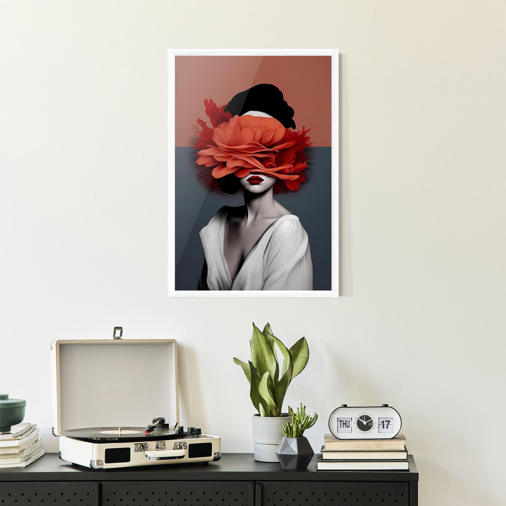 Poster Înrămat Red Flower Woman mockup 2
