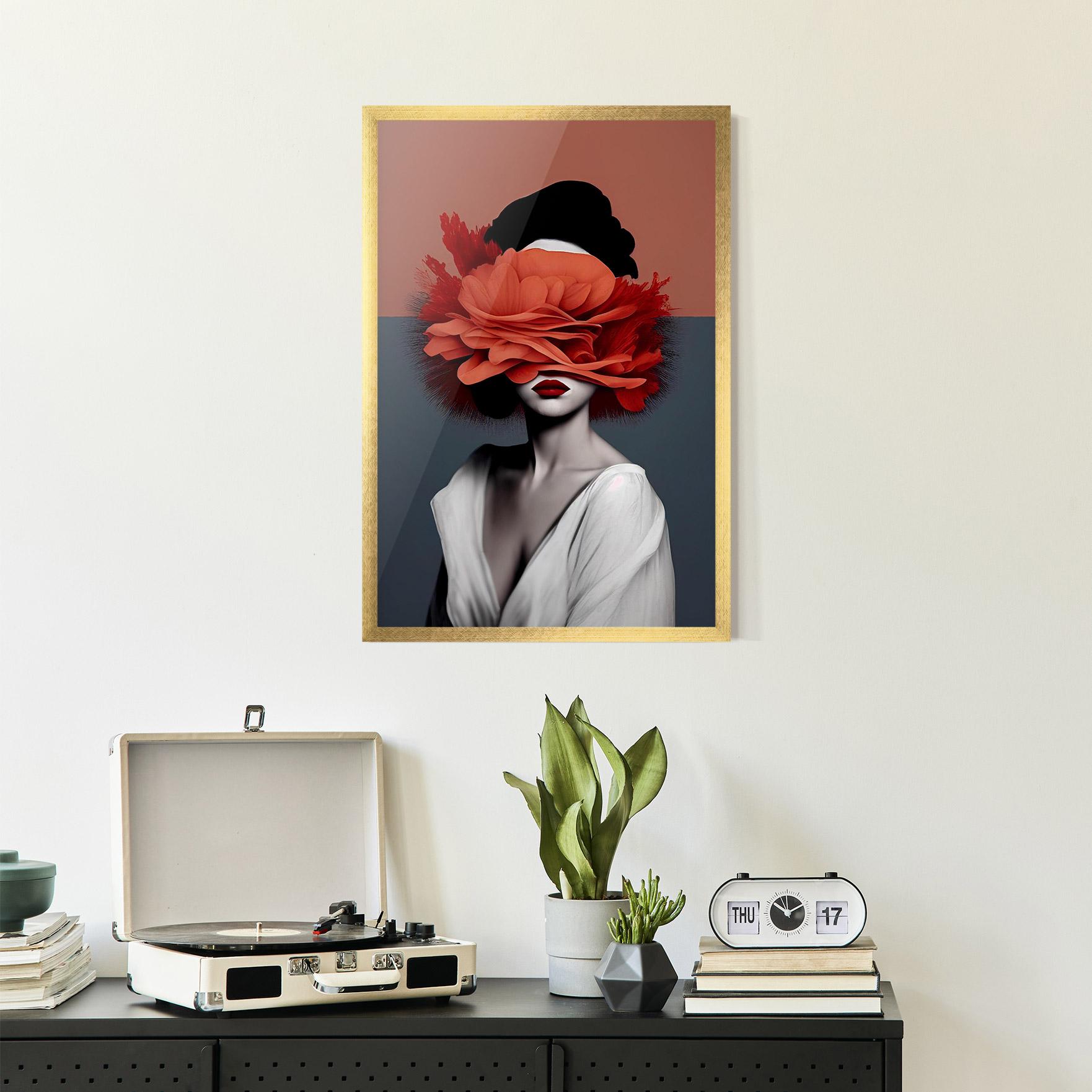Poster Înrămat Red Flower Woman mockup 2