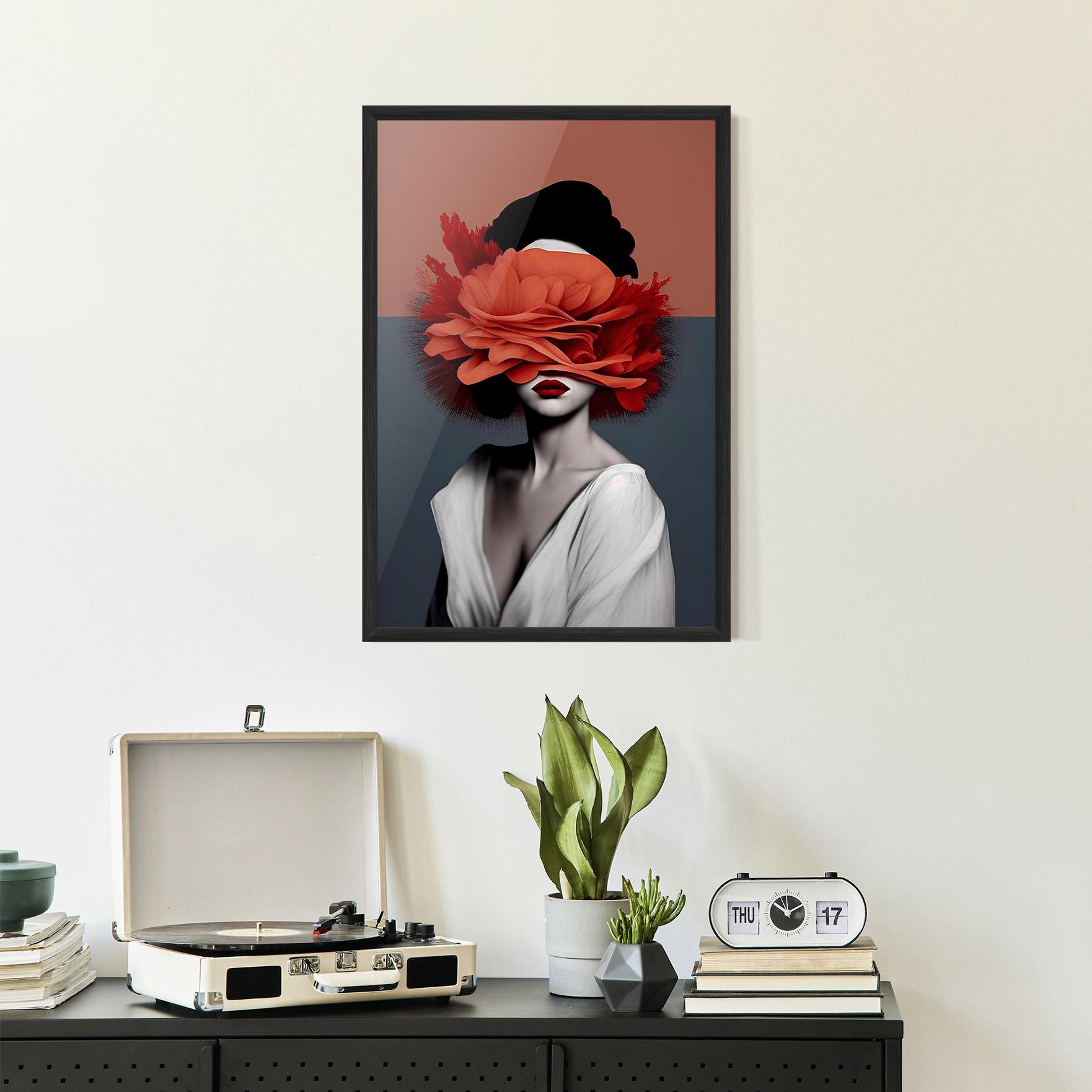 Poster Înrămat Red Flower Woman mockup 2
