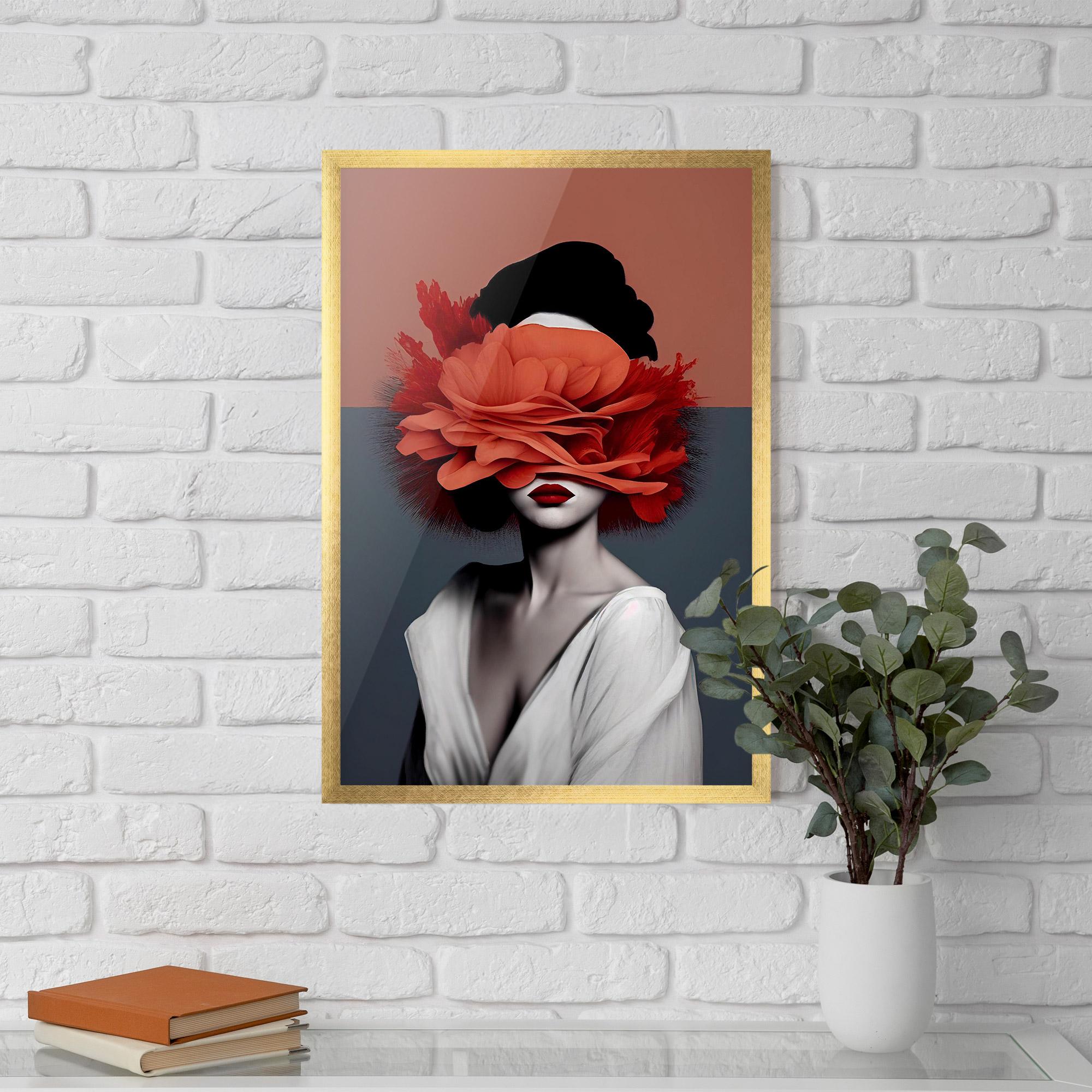 Poster Înrămat Red Flower Woman mockup 5