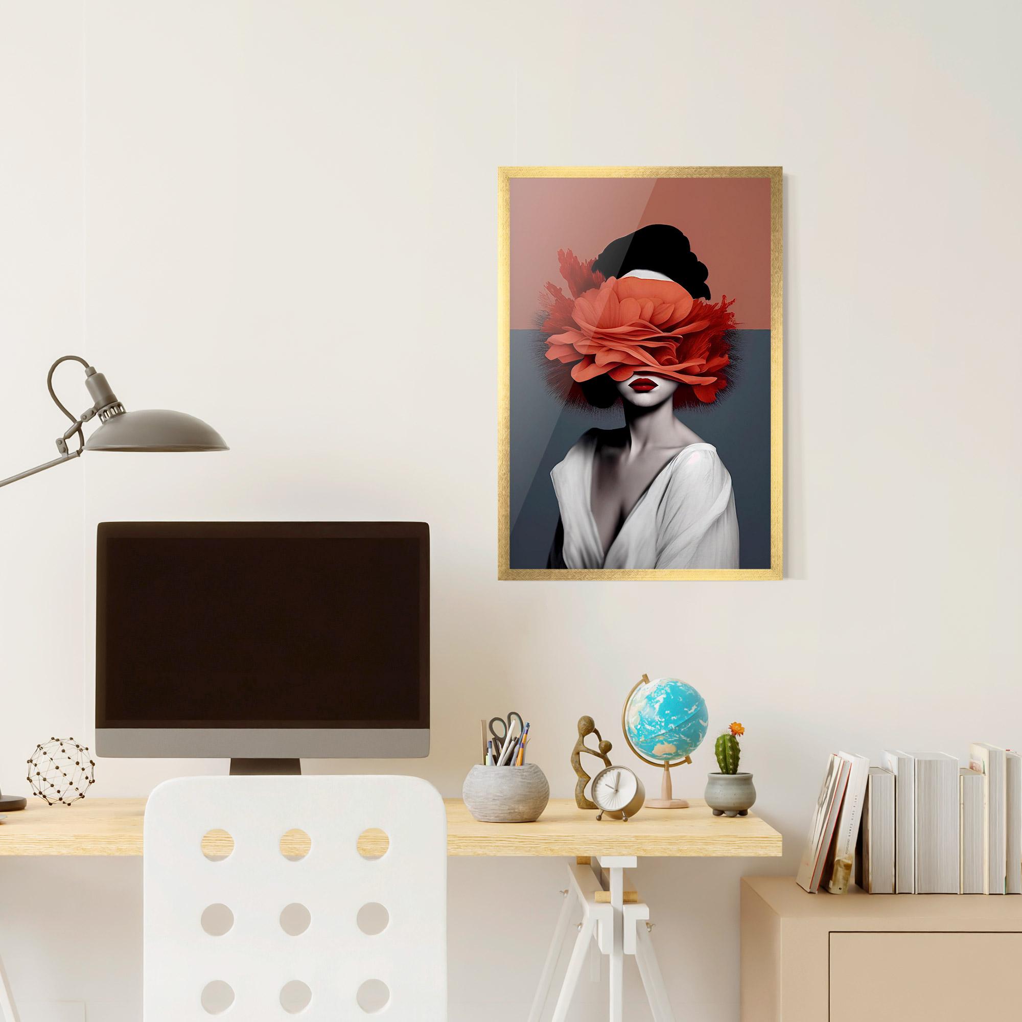 Poster Înrămat Red Flower Woman mockup 6