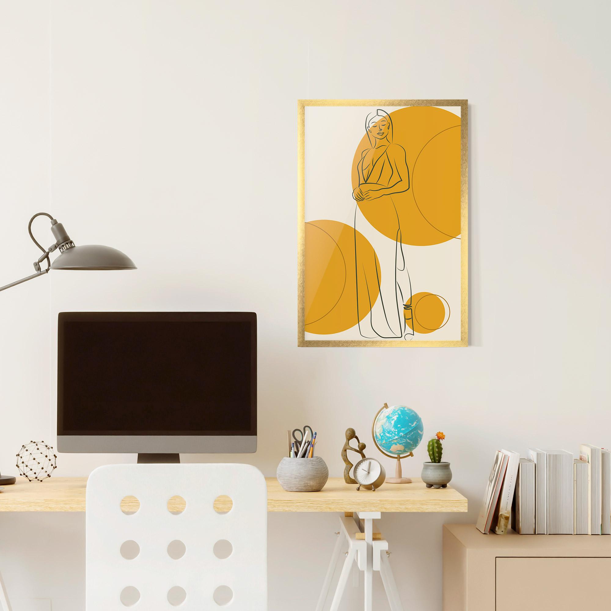 Poster Înrămat Yellow Circle Lady mockup 6