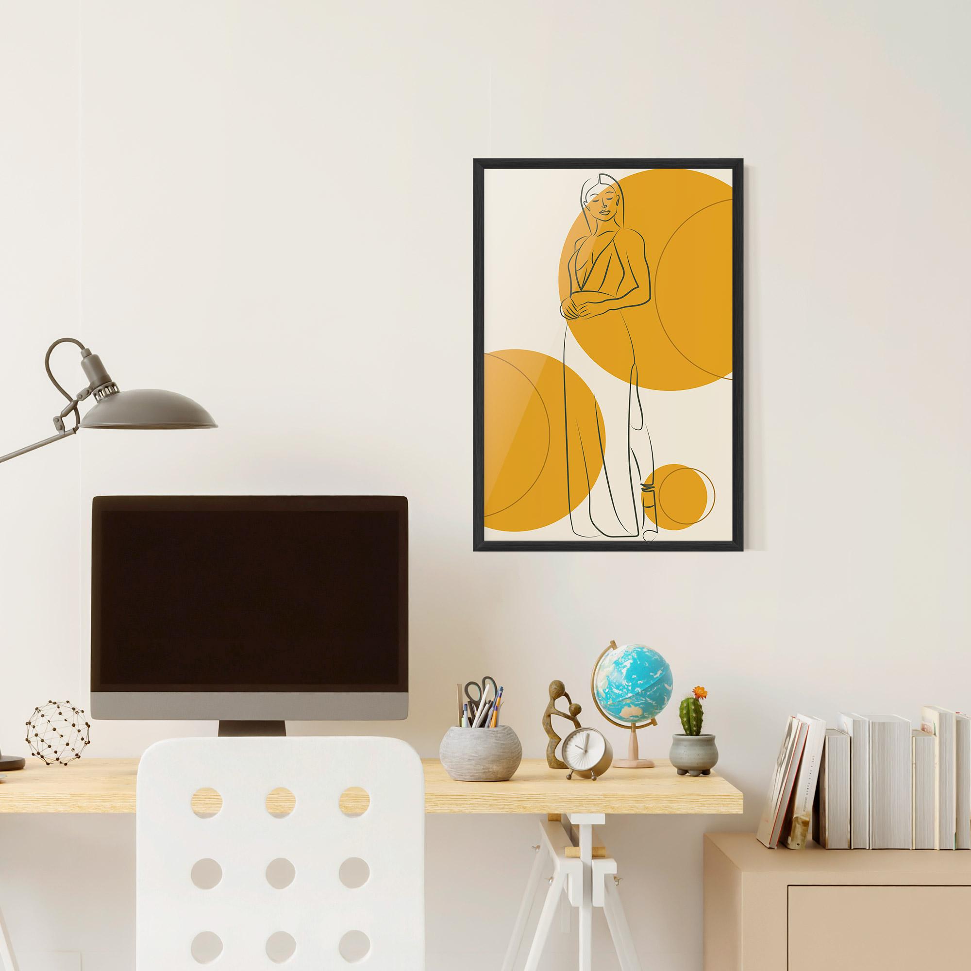 Poster Înrămat Yellow Circle Lady mockup 6
