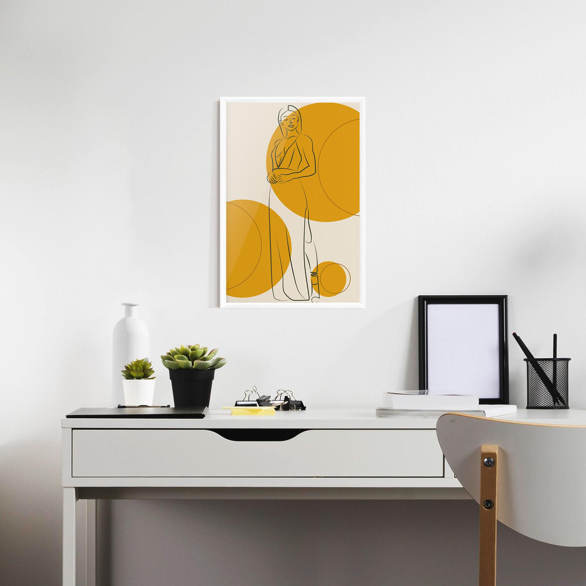 Poster Înrămat Yellow Circle Lady mockup 7