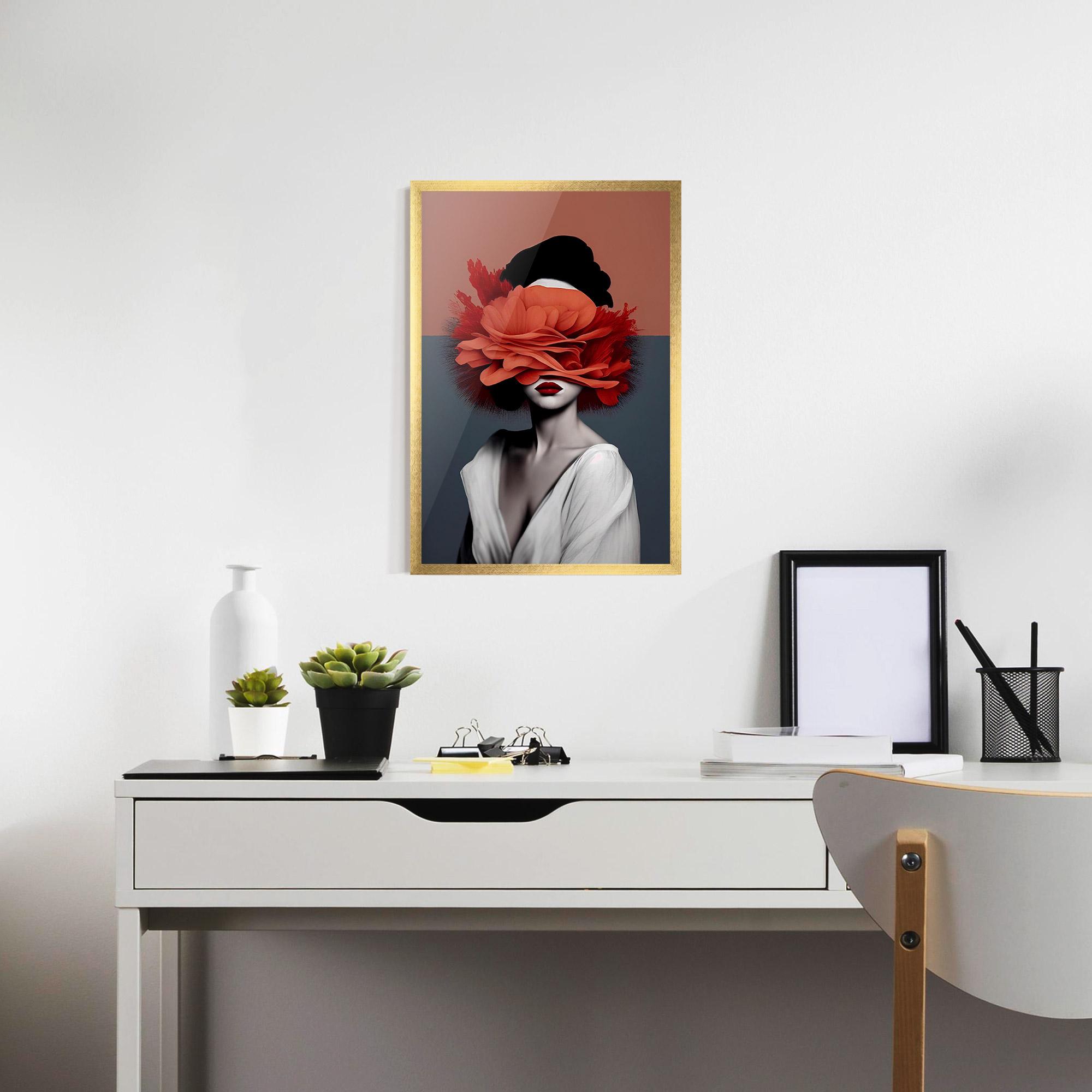 Poster Înrămat Red Flower Woman mockup 7