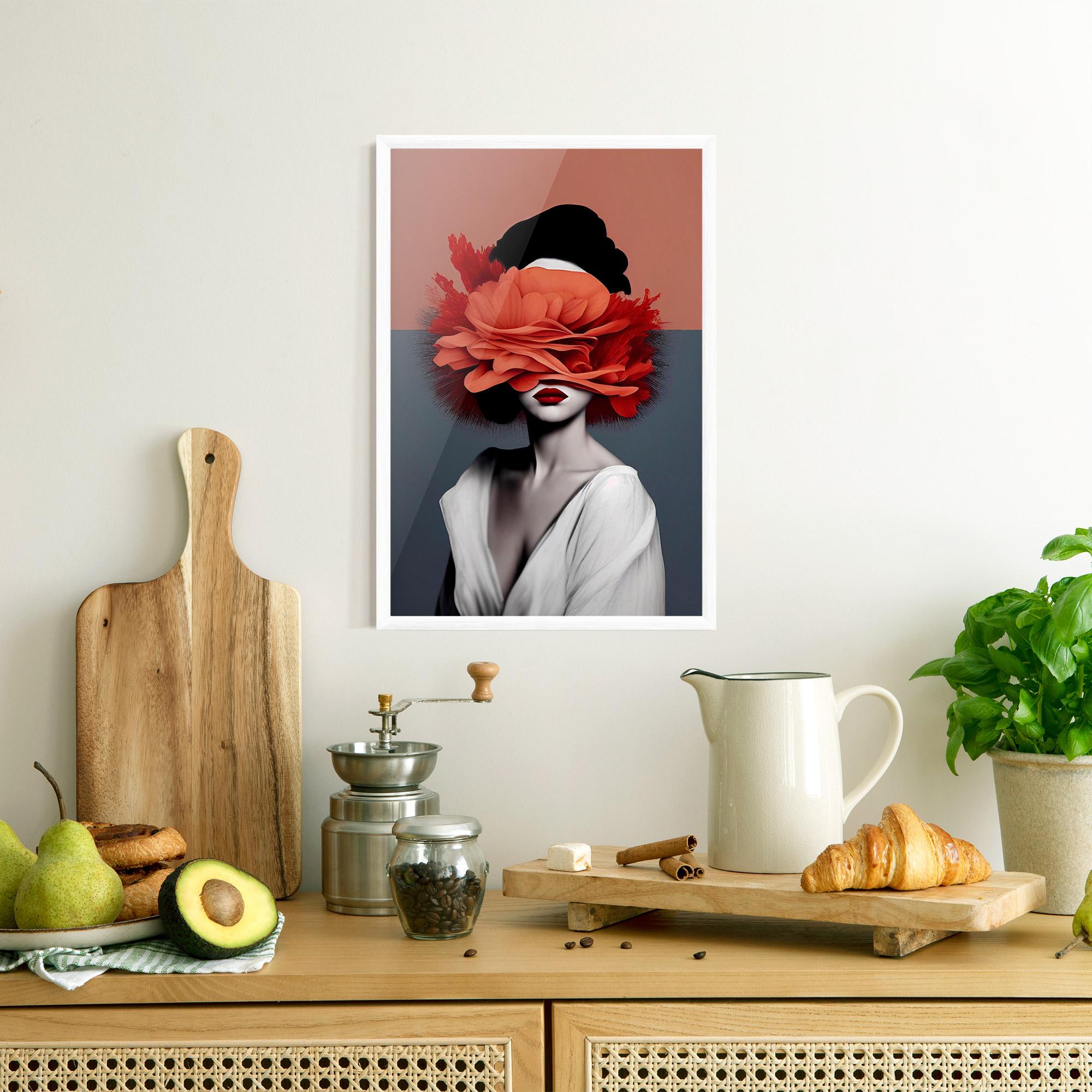 Poster Înrămat Red Flower Woman mockup 8