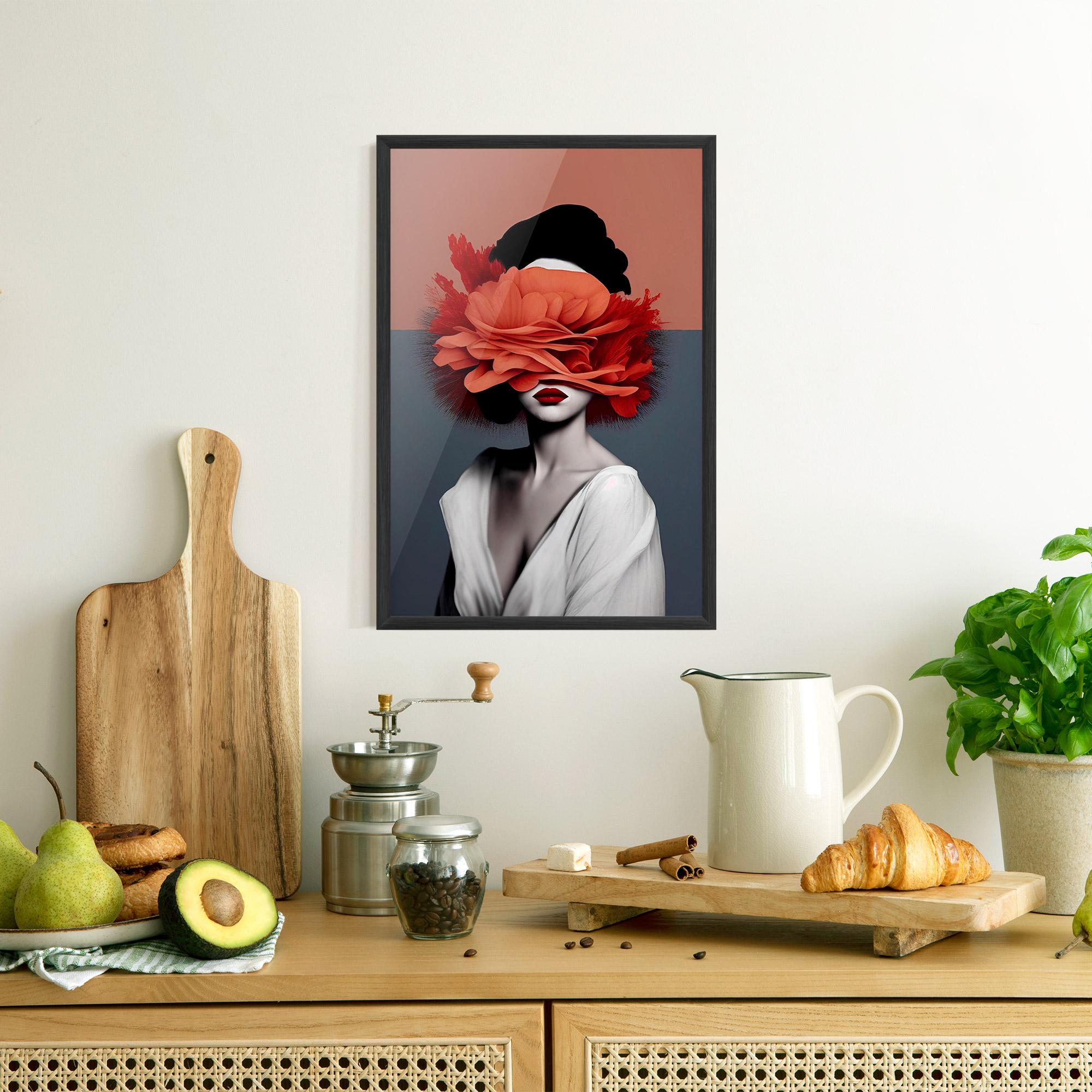 Poster Înrămat Red Flower Woman mockup 8