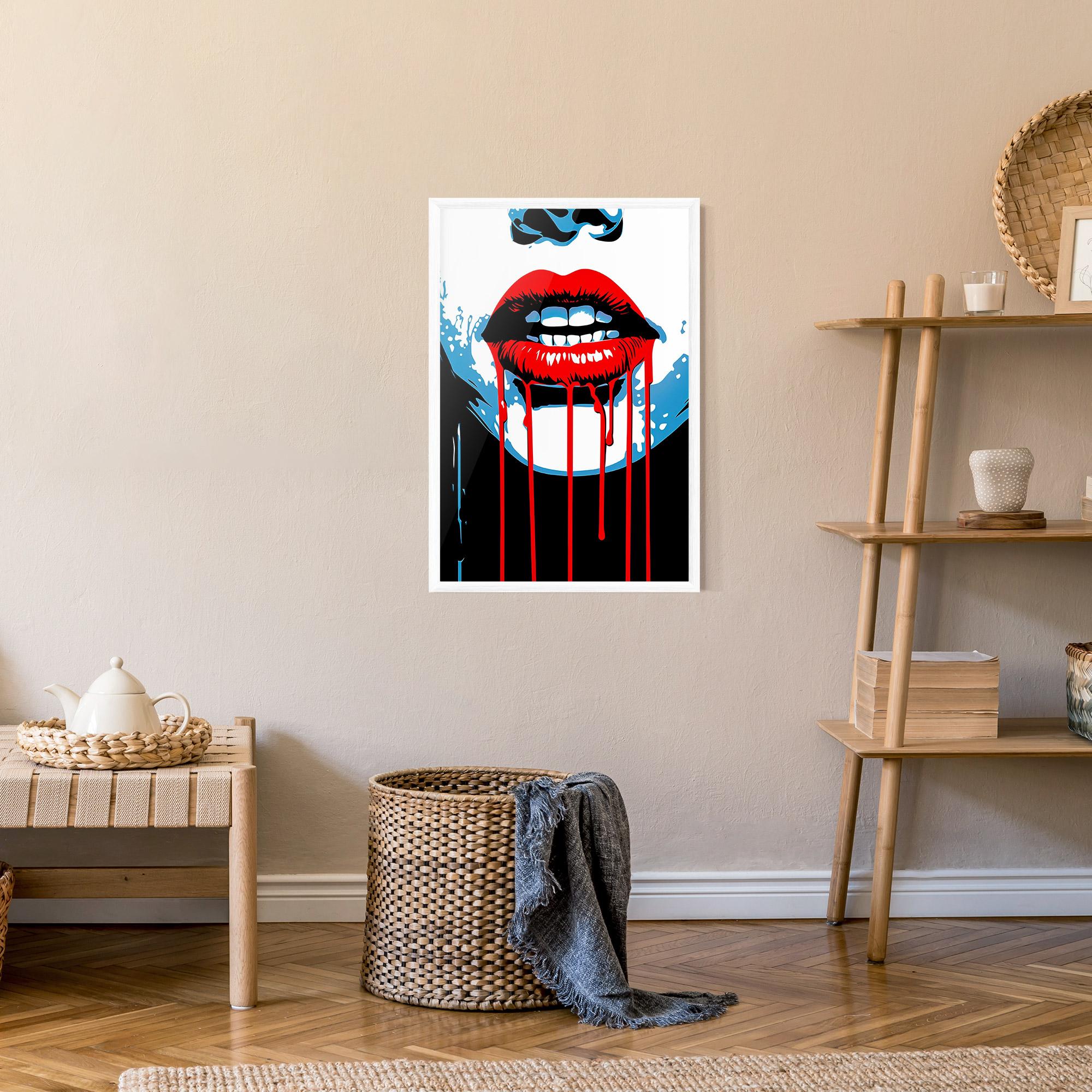 Poster Înrămat Red Lipstick Flowing mockup 9