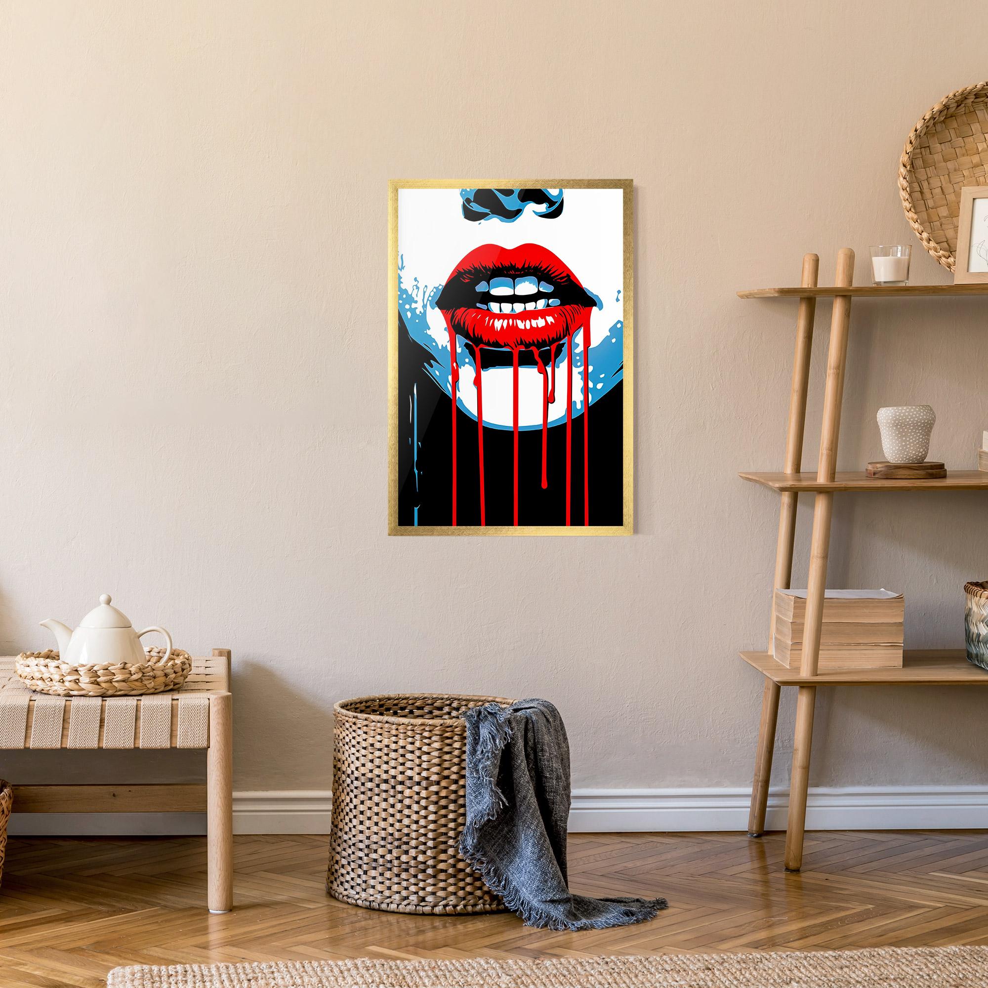 Poster Înrămat Red Lipstick Flowing mockup 9