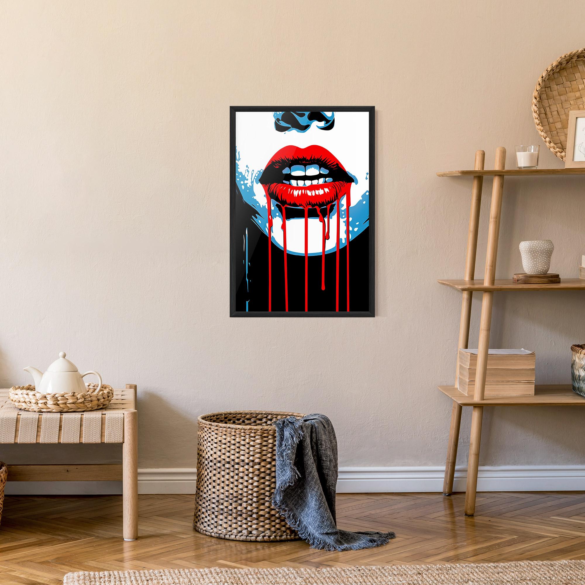 Poster Înrămat Red Lipstick Flowing mockup 9