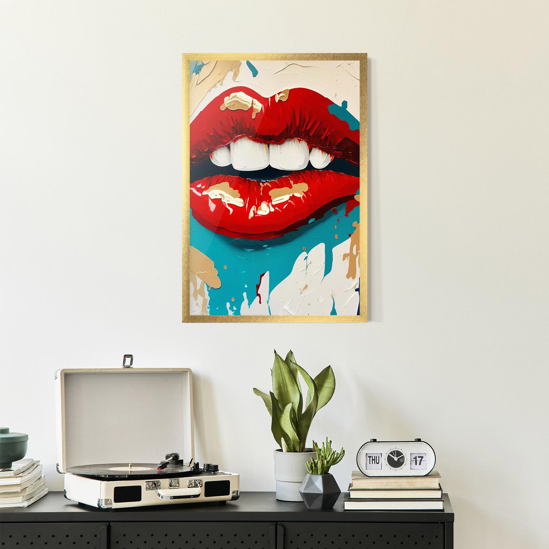 Poster Înrămat Red Gold Lips mockup 2