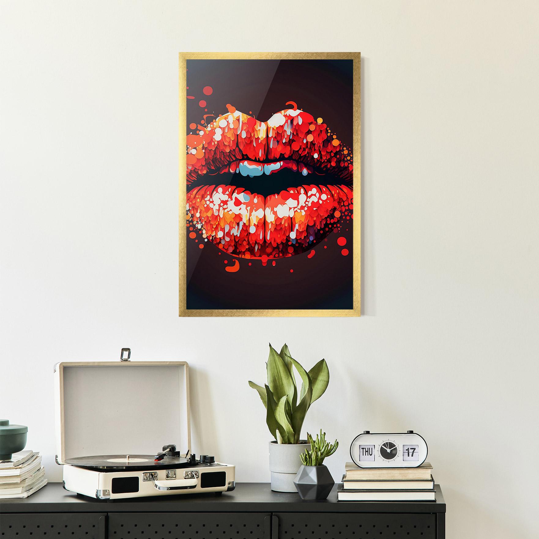 Poster Înrămat Red Lips With Word Lips It mockup 2