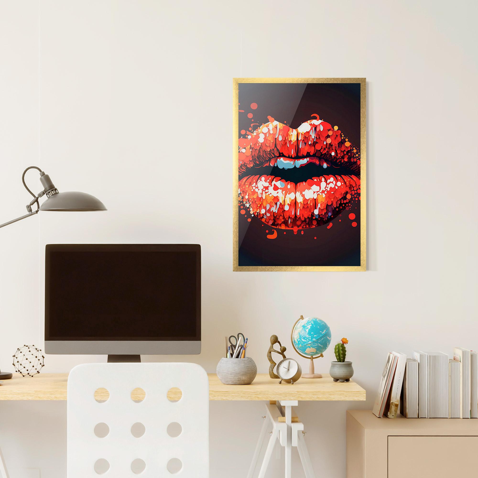 Poster Înrămat Red Lips With Word Lips It mockup 6