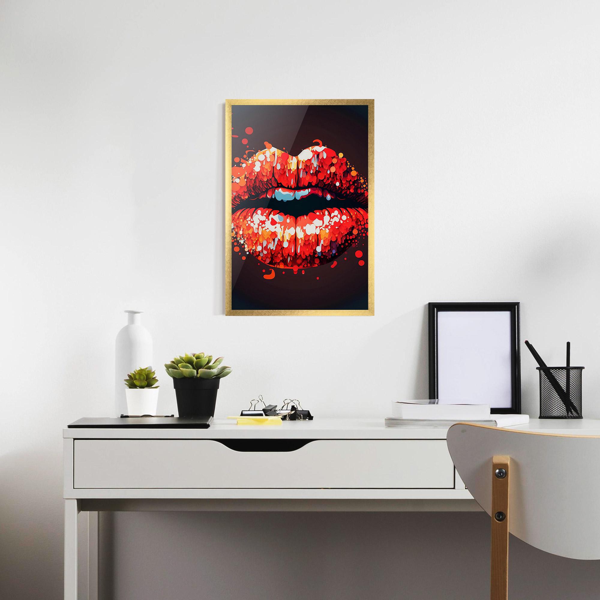 Poster Înrămat Red Lips With Word Lips It mockup 7