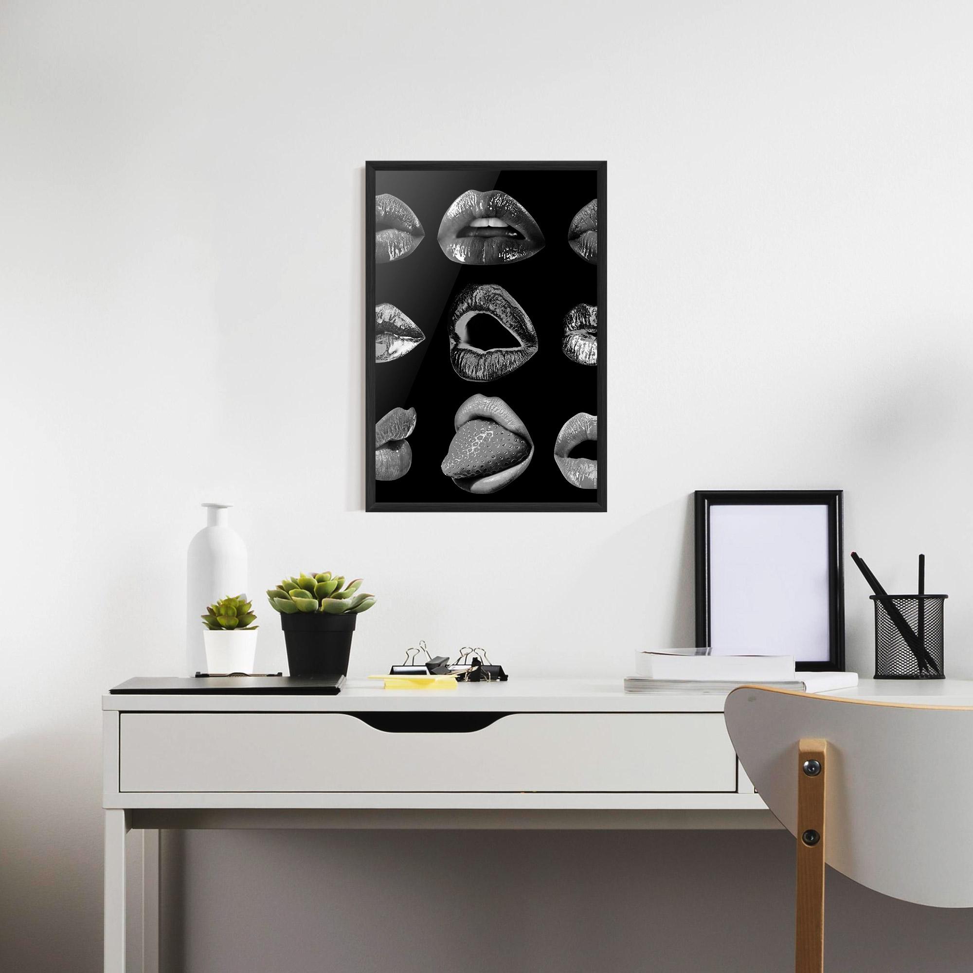 Poster Înrămat Grey Lips Collage mockup 7