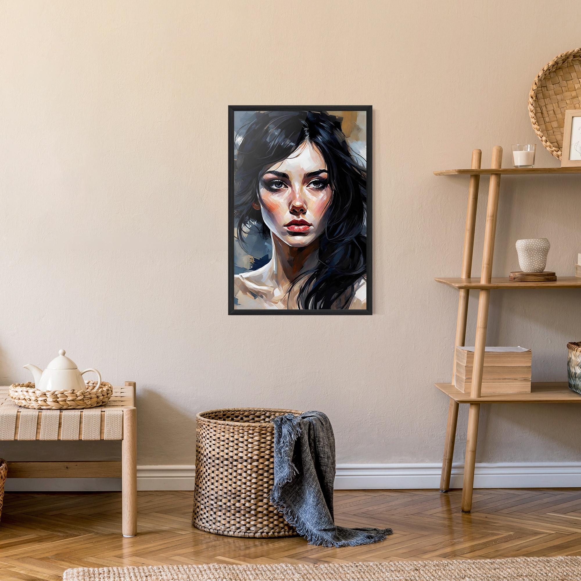 Poster Înrămat Long Black Hair Portrait mockup 9