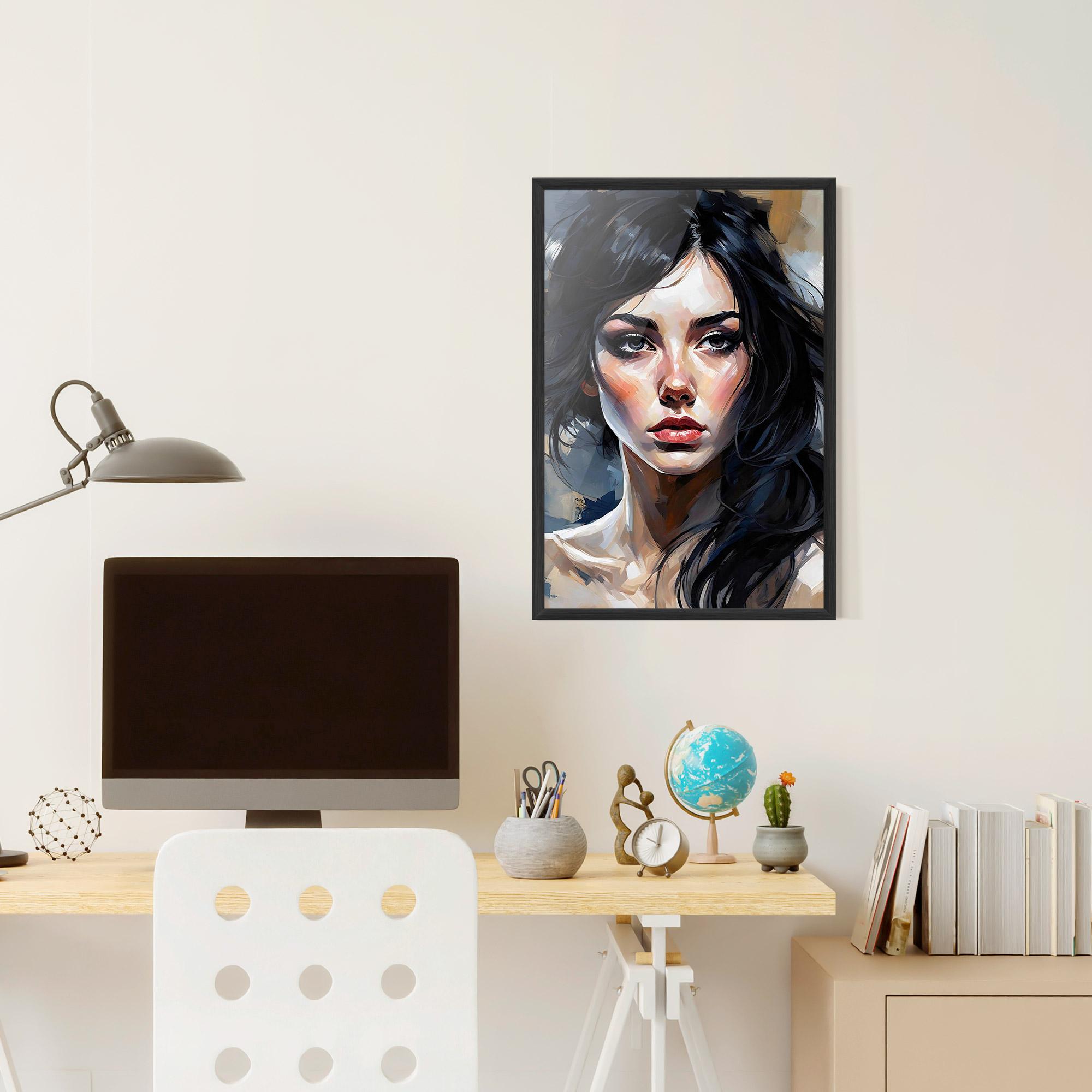 Poster Înrămat Long Black Hair Portrait mockup 6