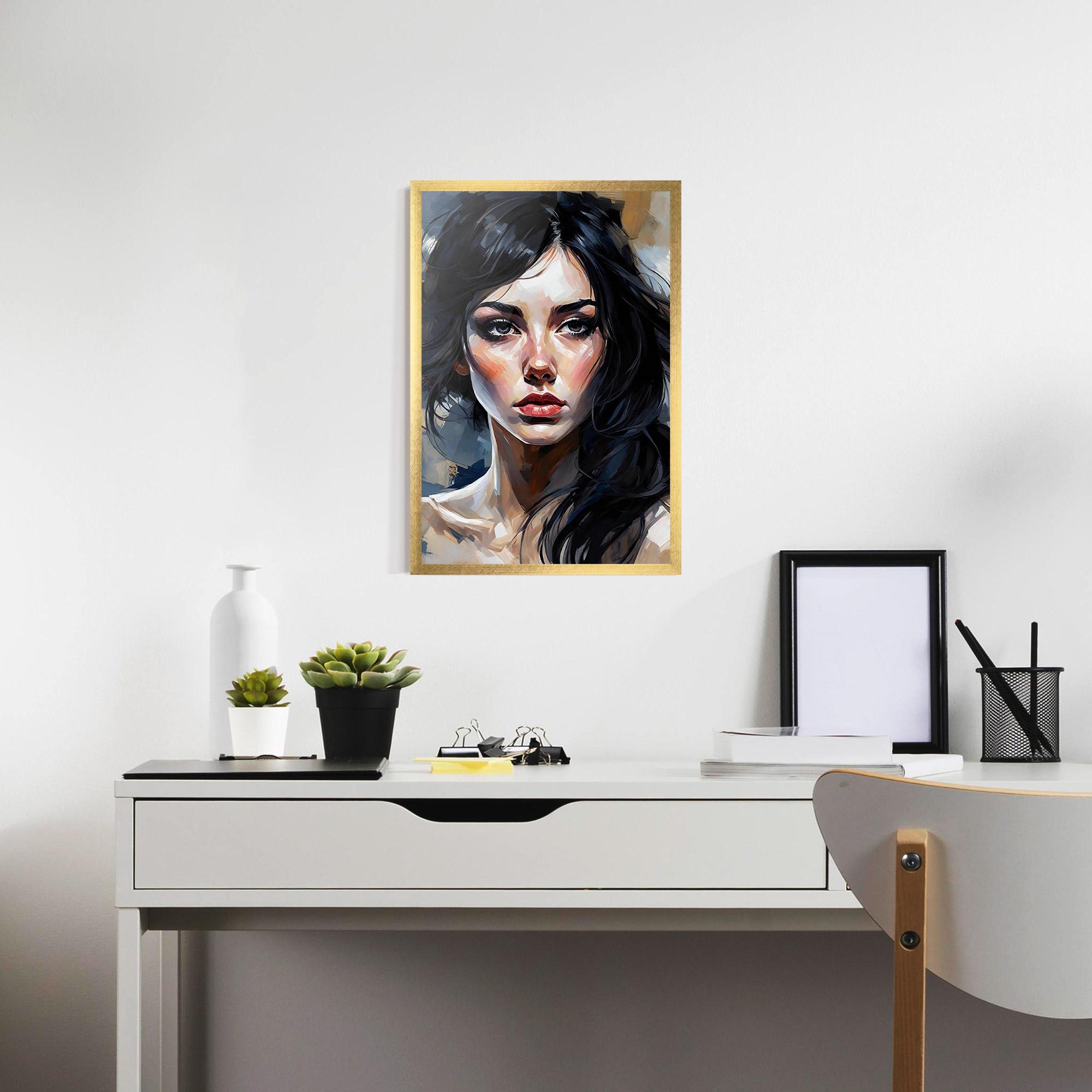 Poster Înrămat Long Black Hair Portrait mockup 7