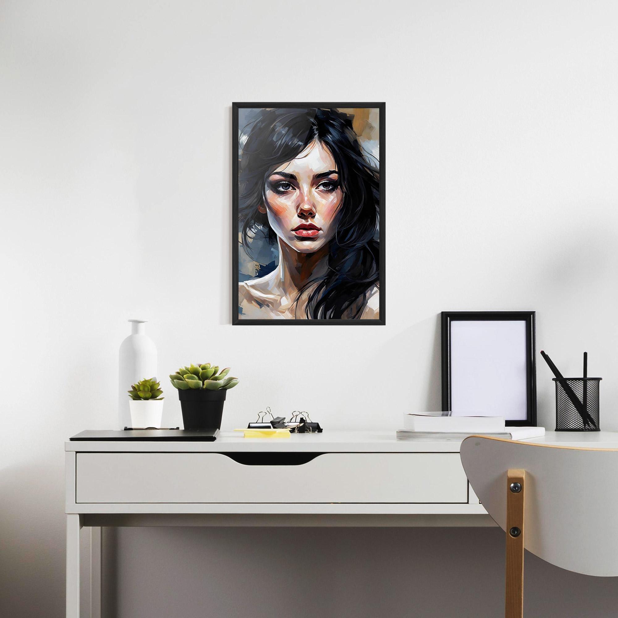 Poster Înrămat Long Black Hair Portrait mockup 7