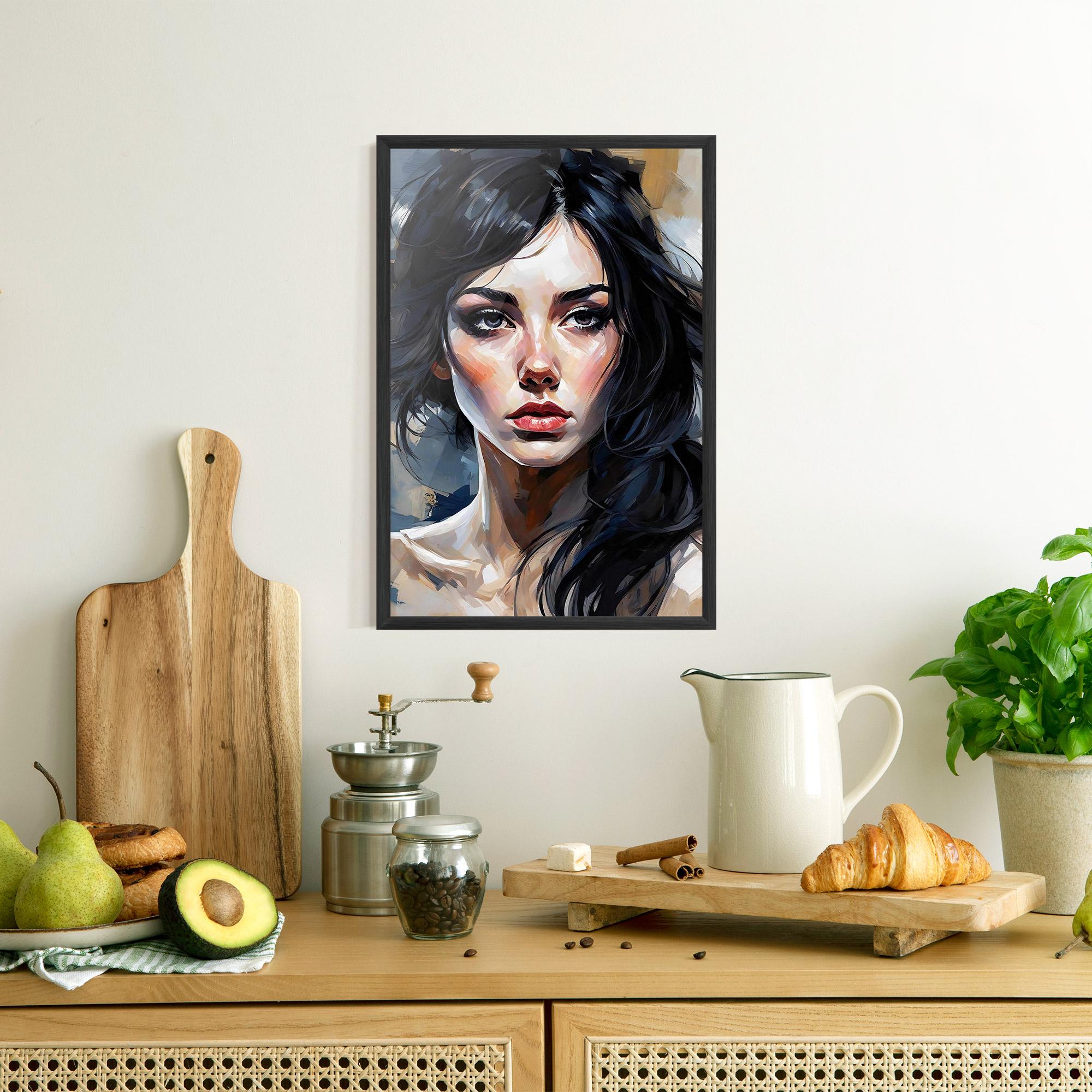 Poster Înrămat Long Black Hair Portrait mockup 8