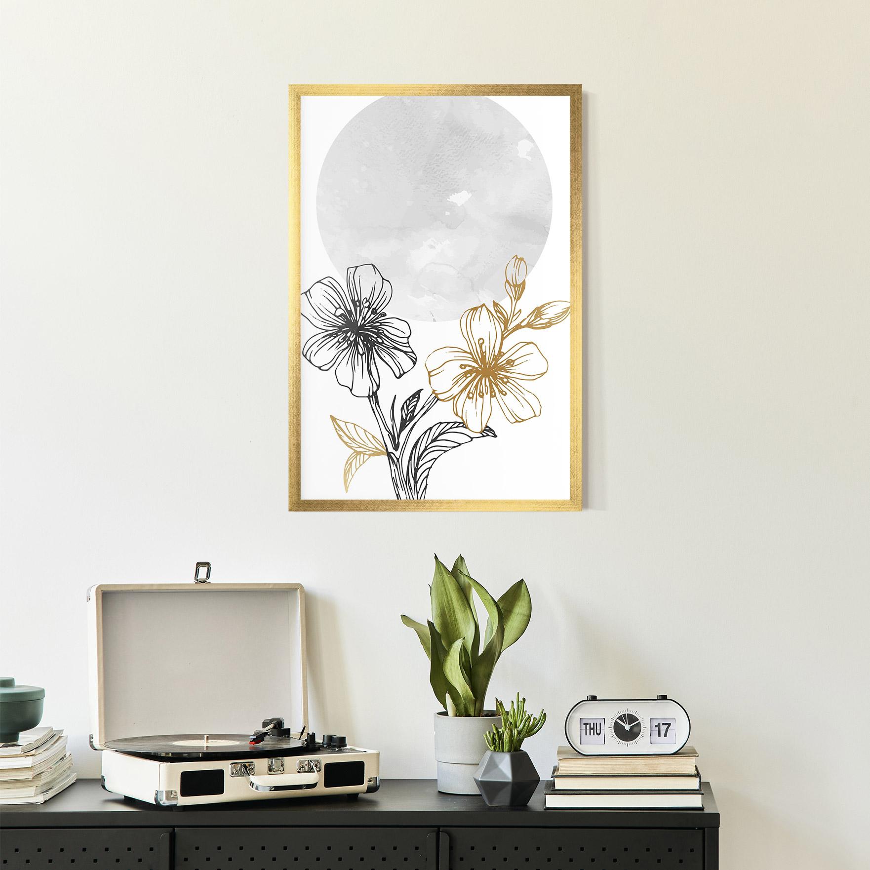 Poster Înrămat Grey Moon Flowers mockup 2