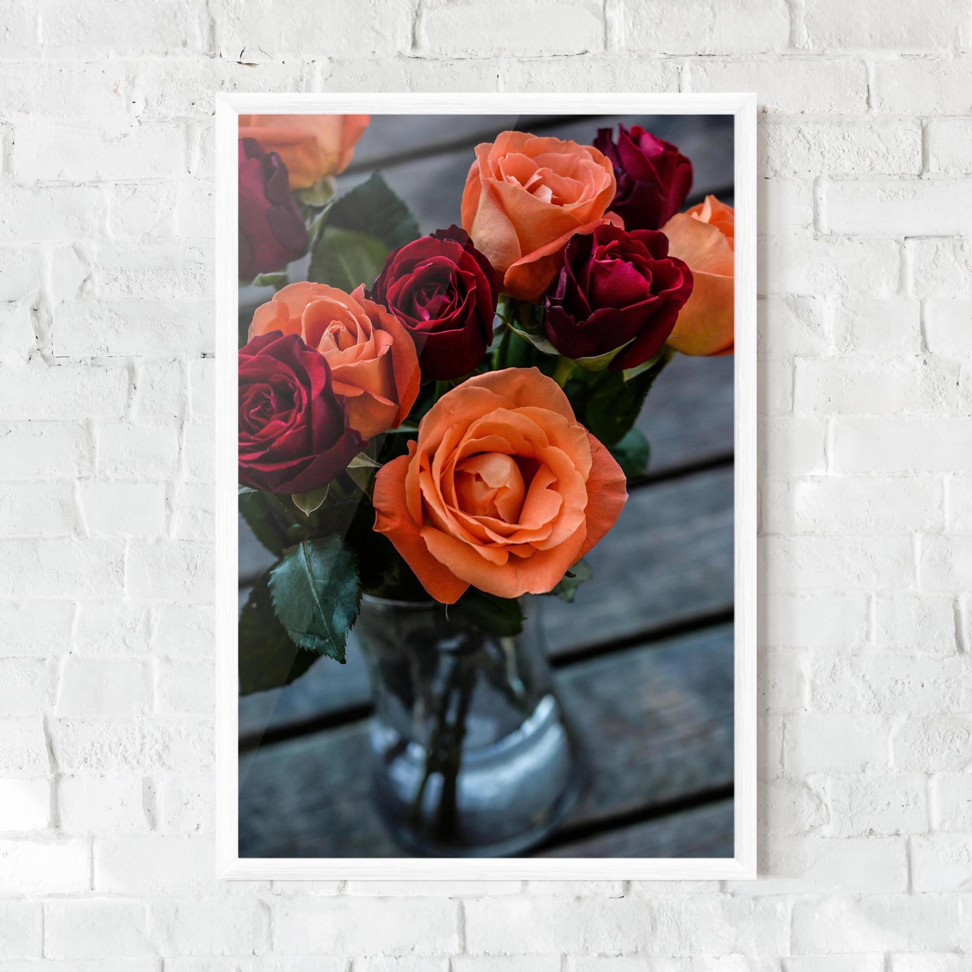 Poster Înrămat Red Orange Roses Bouquet mockup 0
