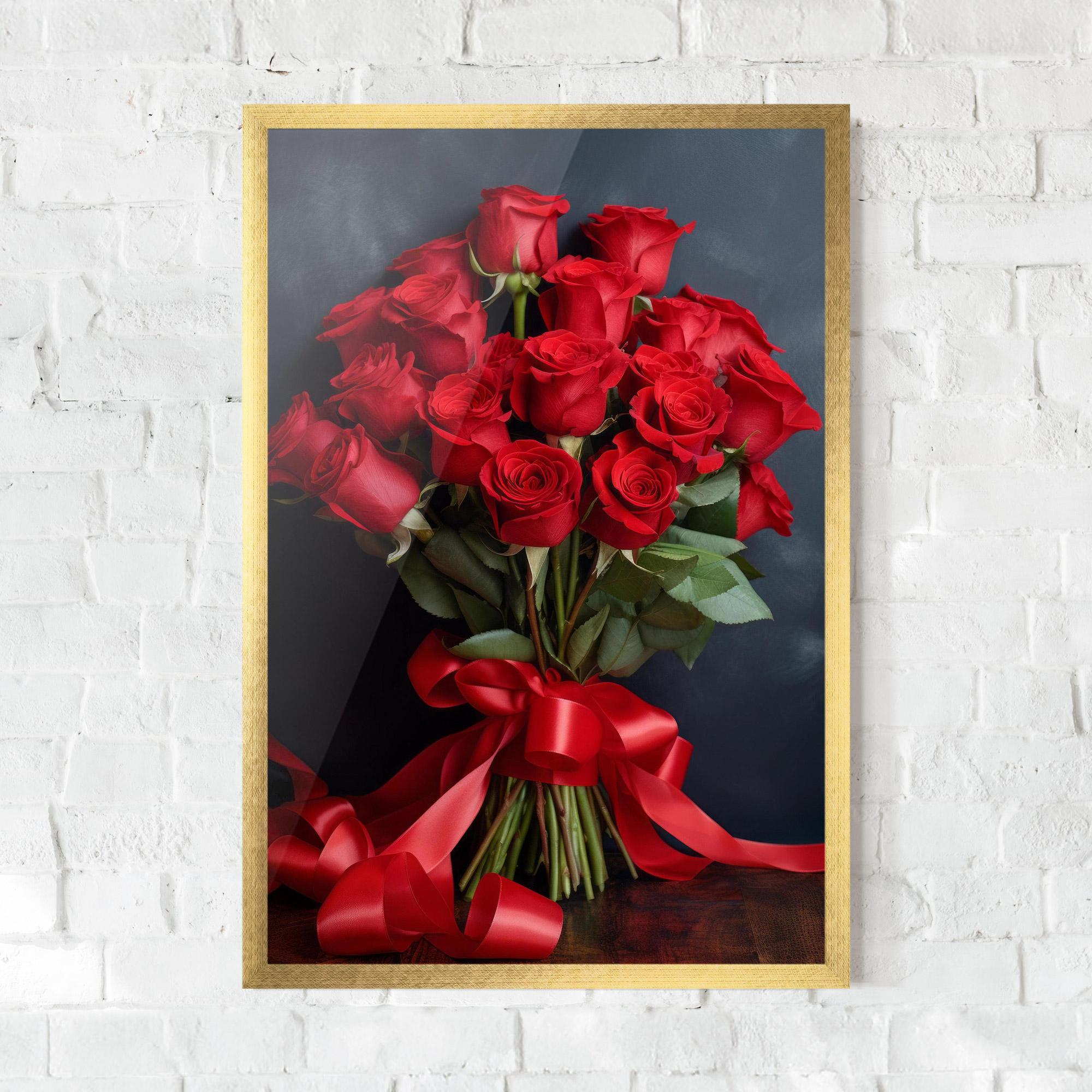 Poster Înrămat Beautiful Red Roses Bouquet mockup 0