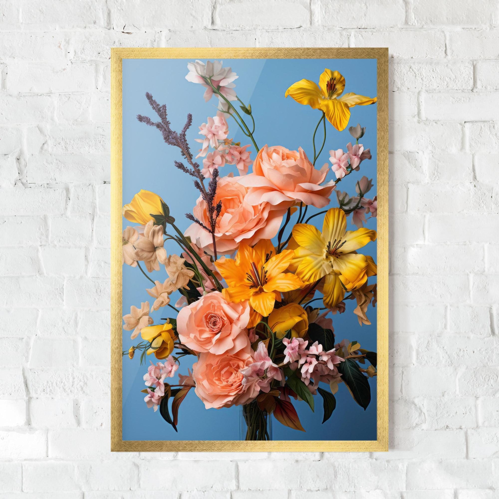 Poster Înrămat Flower Mix On Blue mockup 0