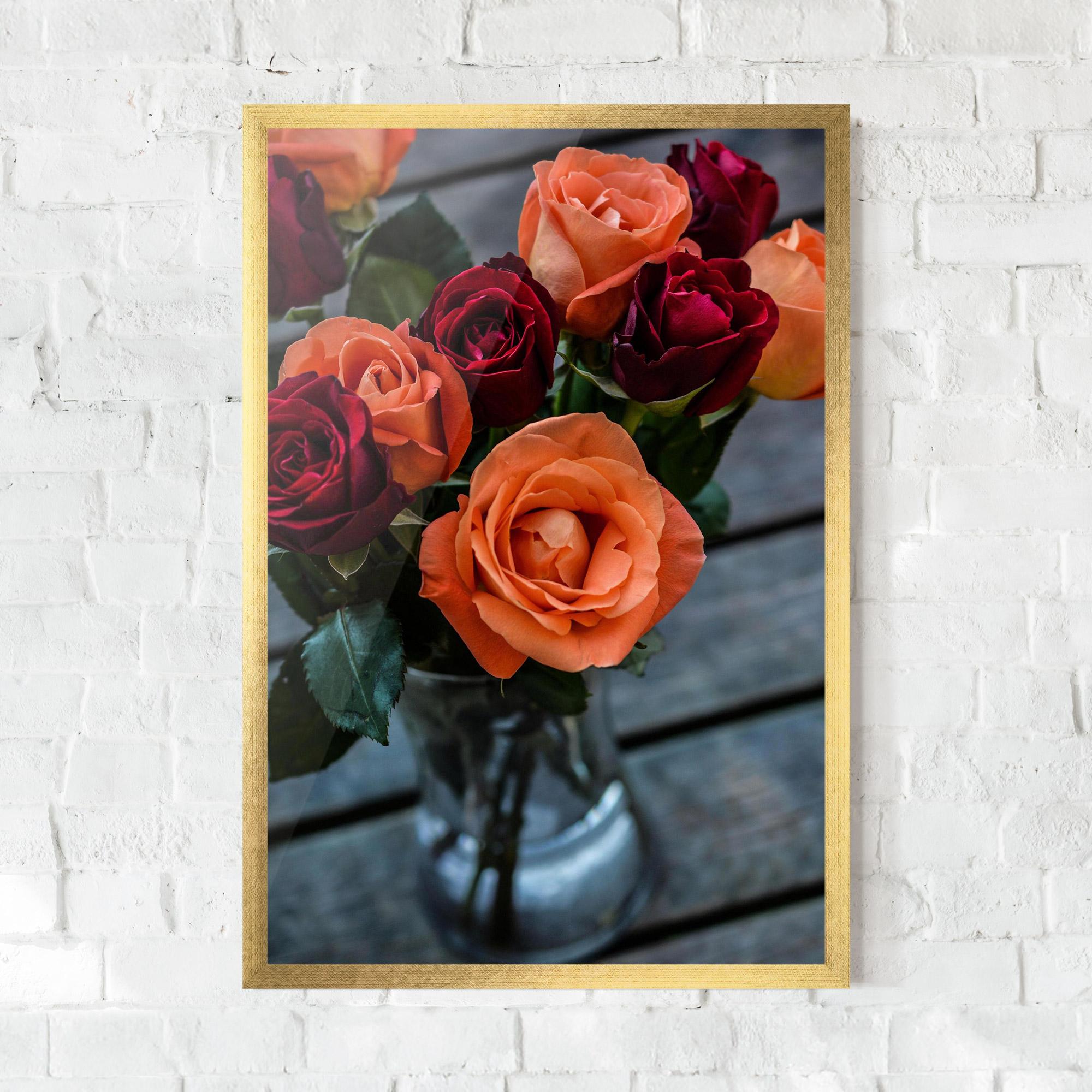 Poster Înrămat Red Orange Roses Bouquet mockup 0