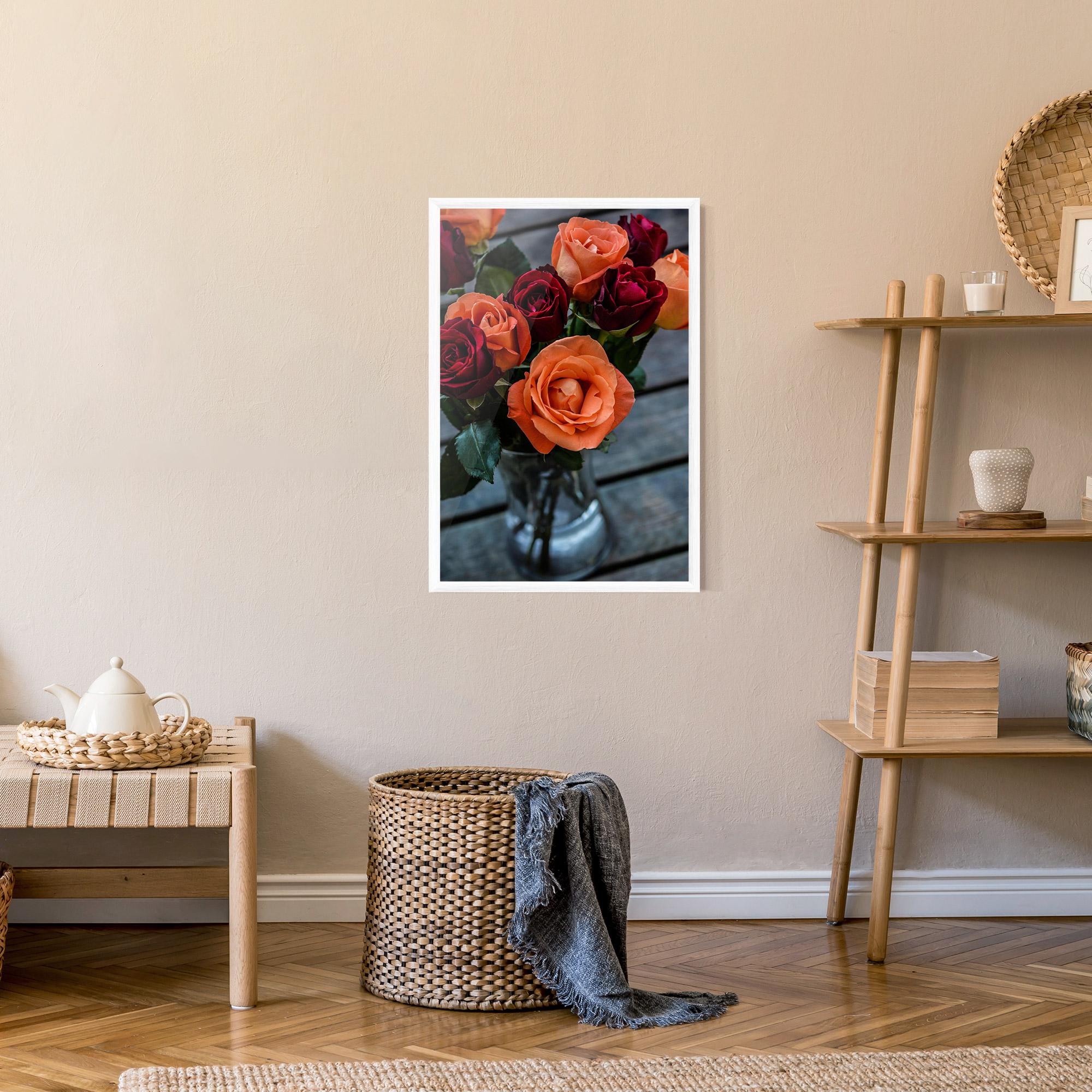 Poster Înrămat Red Orange Roses Bouquet mockup 9