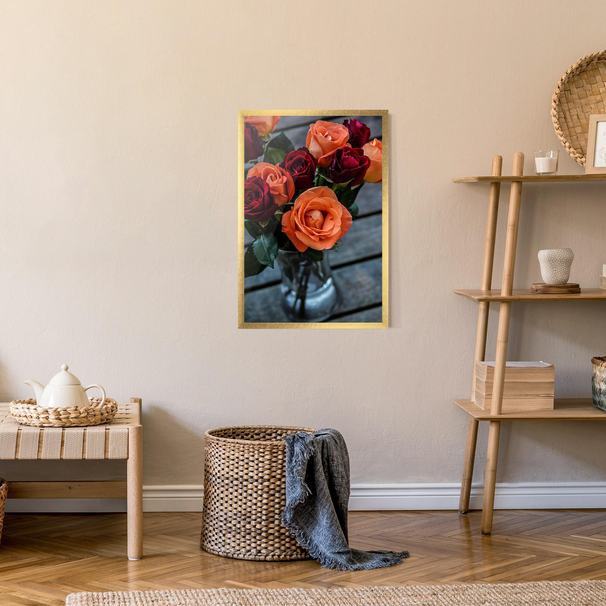 Poster Înrămat Red Orange Roses Bouquet mockup 9