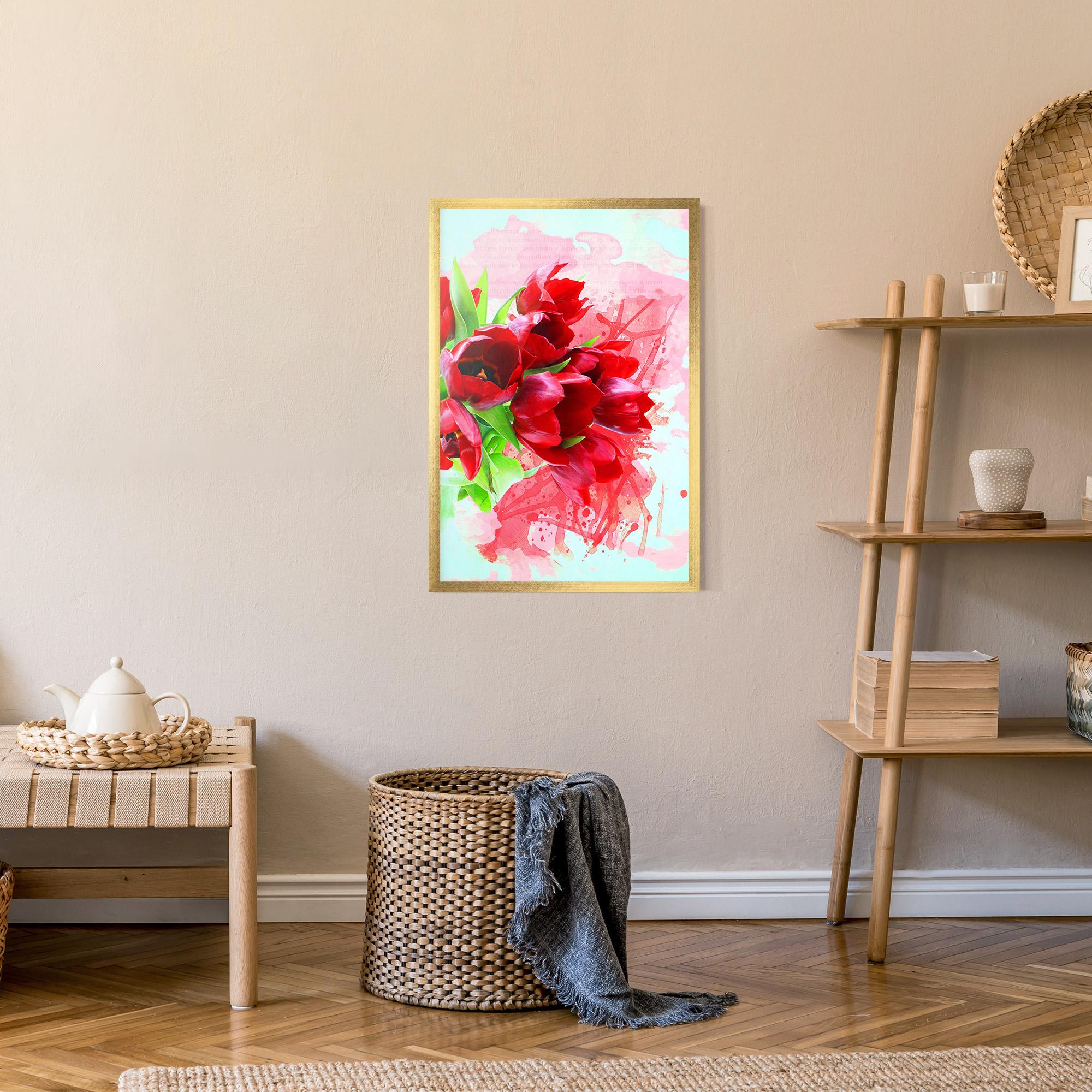 Poster Înrămat Red Tulips Bouquet mockup 9