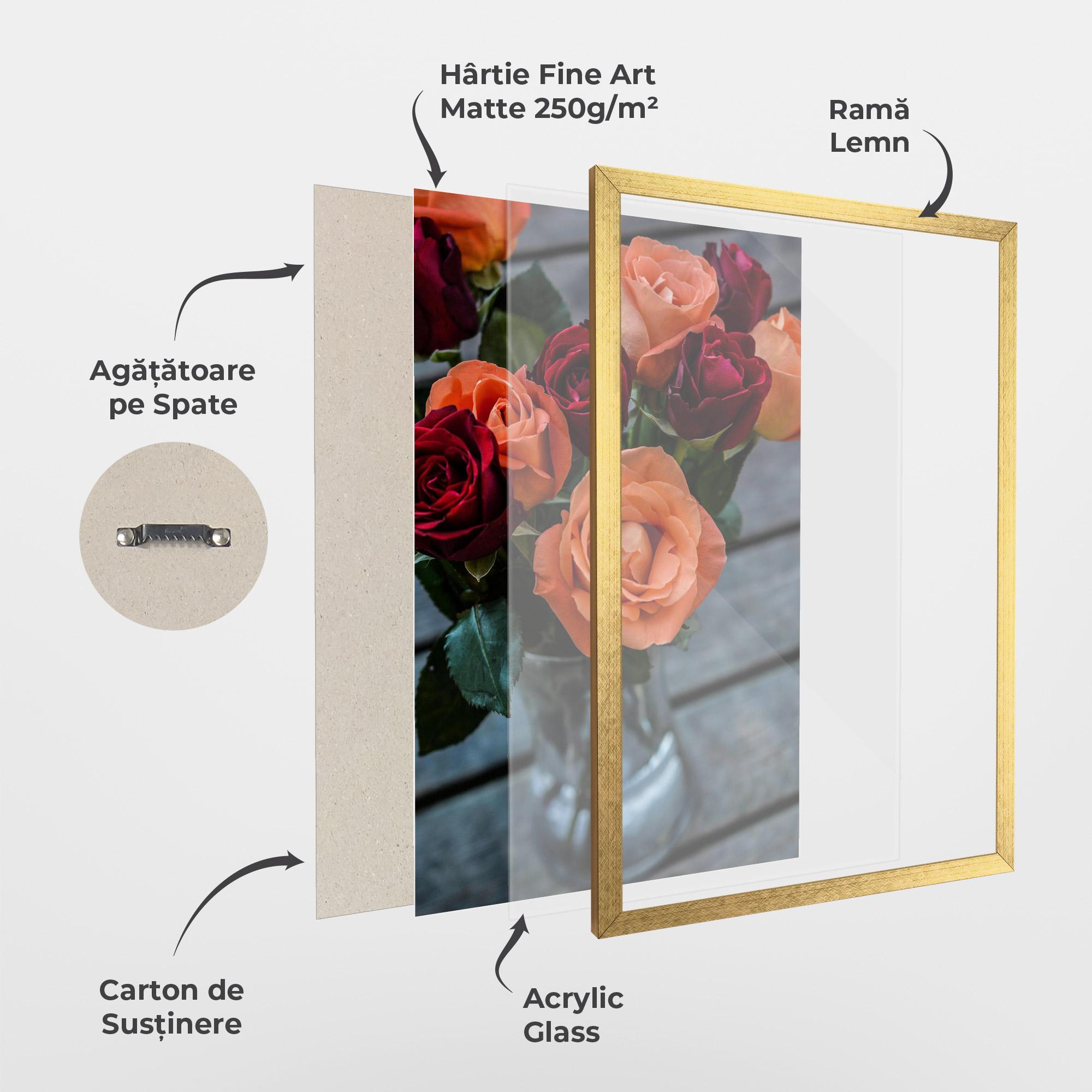 Poster Înrămat Red Orange Roses Bouquet mockup 1