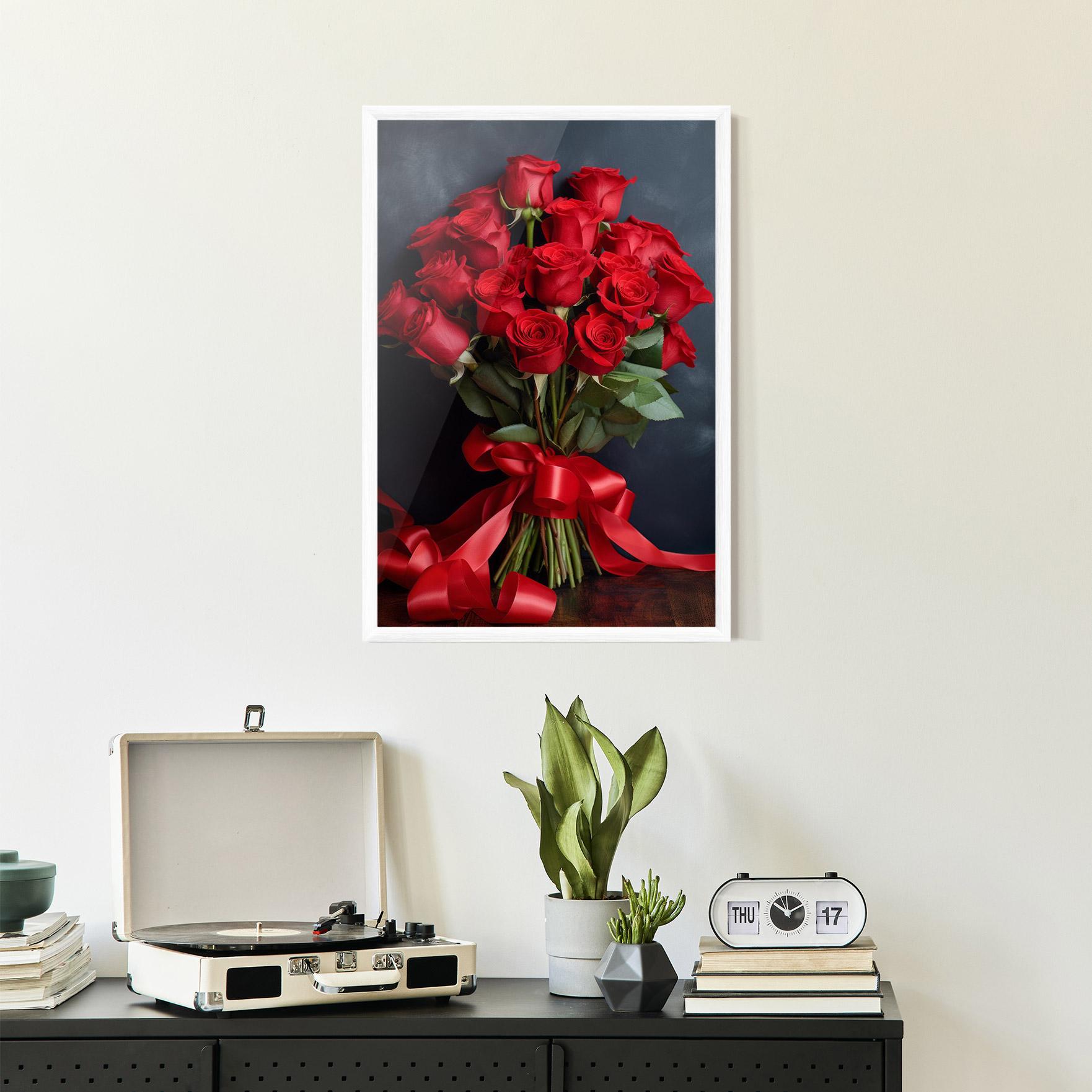Poster Înrămat Beautiful Red Roses Bouquet mockup 2