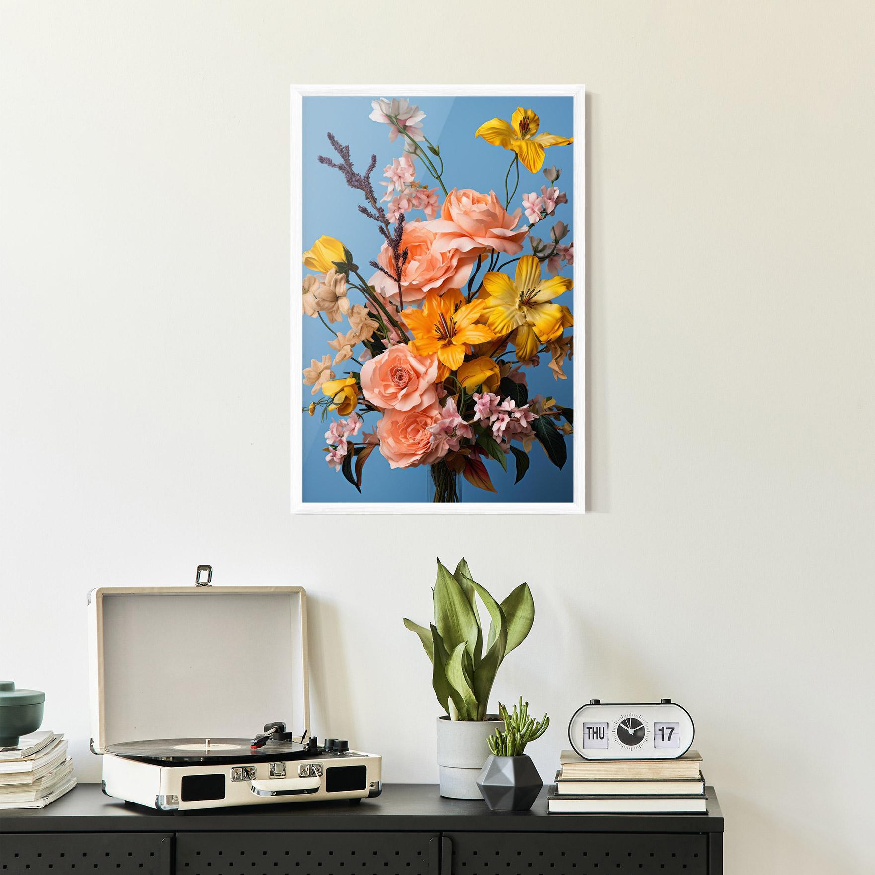 Poster Înrămat Flower Mix On Blue mockup 2