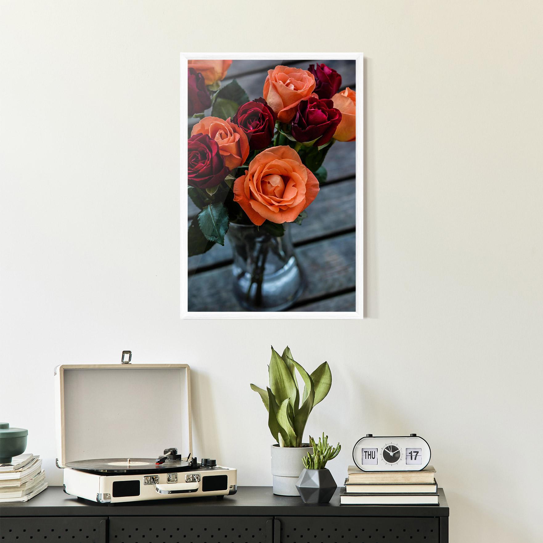 Poster Înrămat Red Orange Roses Bouquet mockup 2