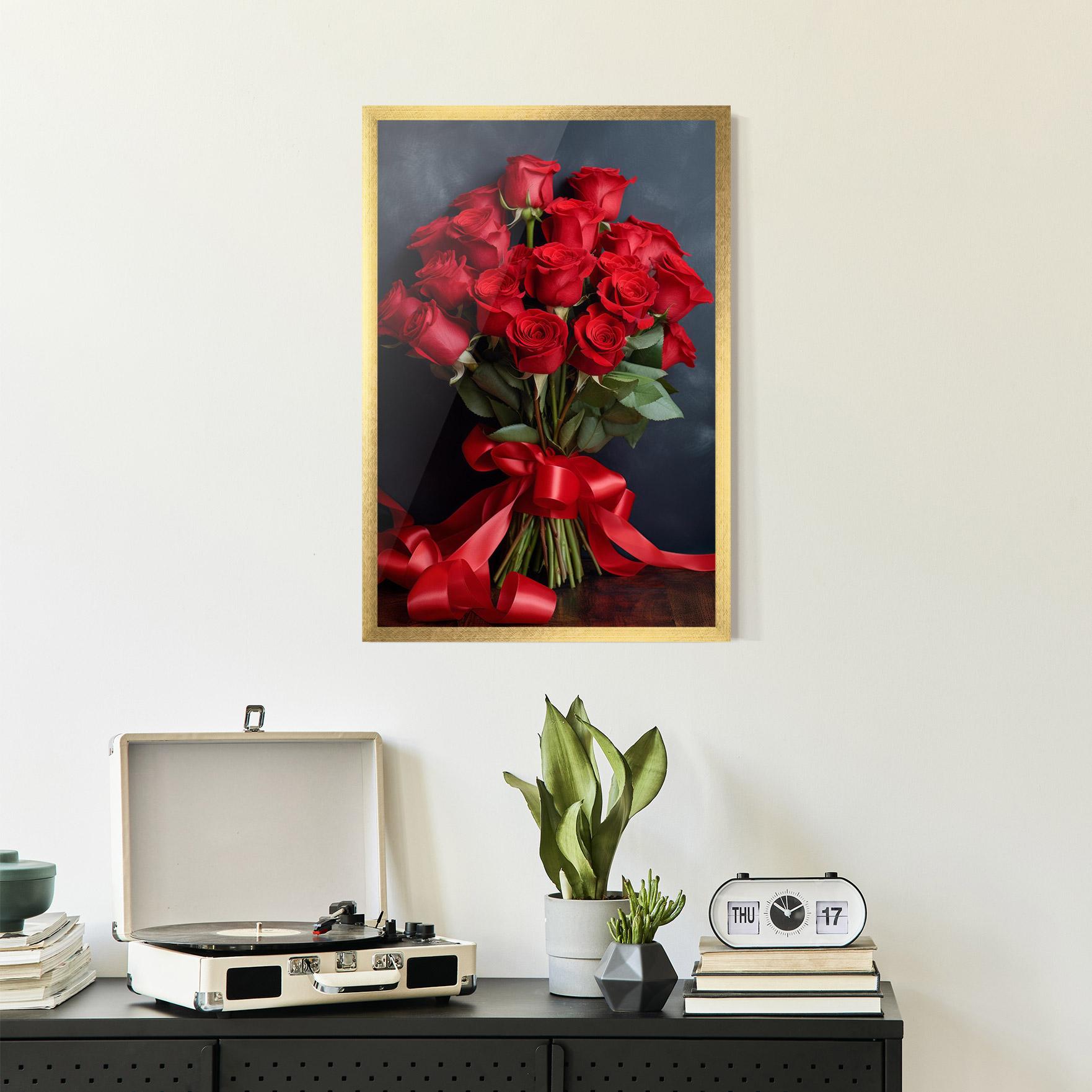 Poster Înrămat Beautiful Red Roses Bouquet mockup 2