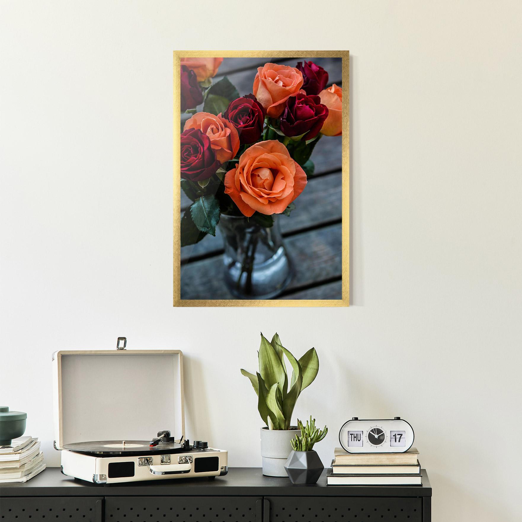 Poster Înrămat Red Orange Roses Bouquet mockup 2