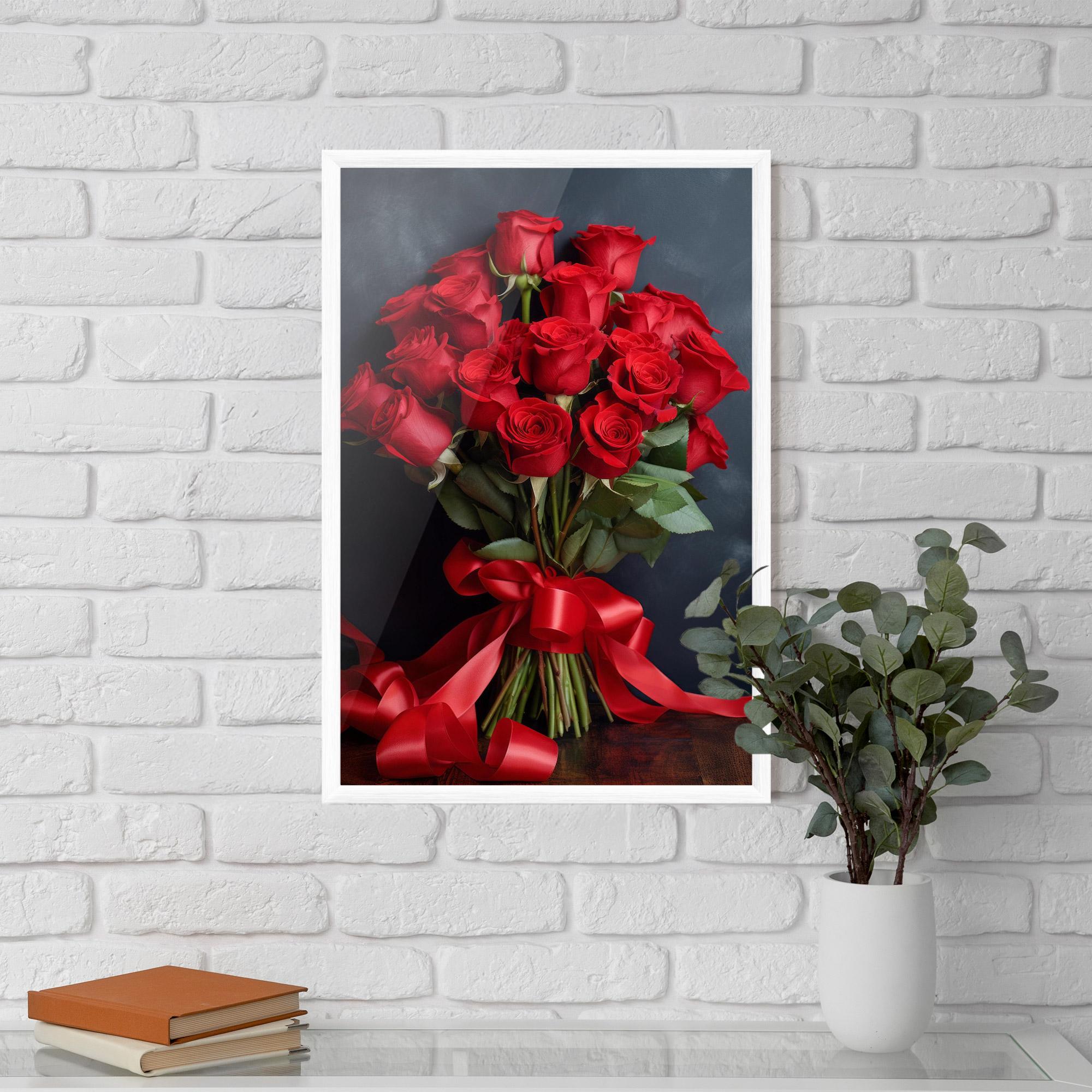 Poster Înrămat Beautiful Red Roses Bouquet mockup 5