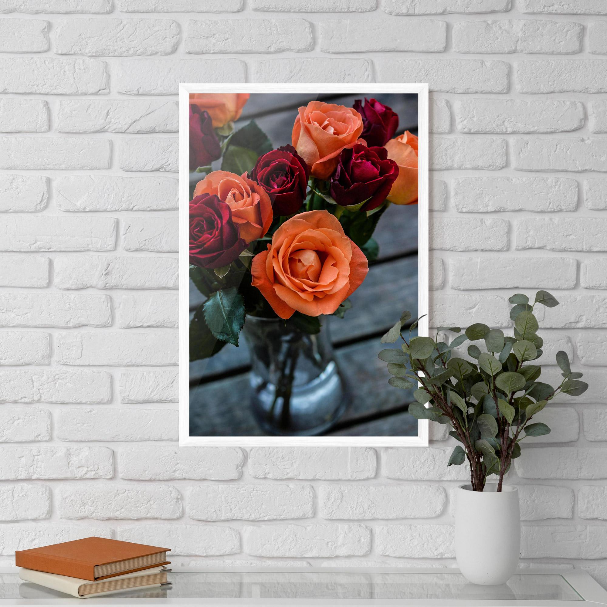 Poster Înrămat Red Orange Roses Bouquet mockup 5