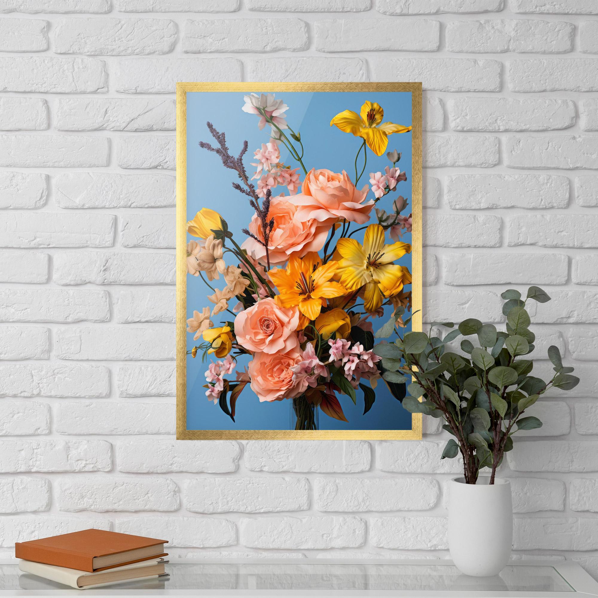 Poster Înrămat Flower Mix On Blue mockup 5