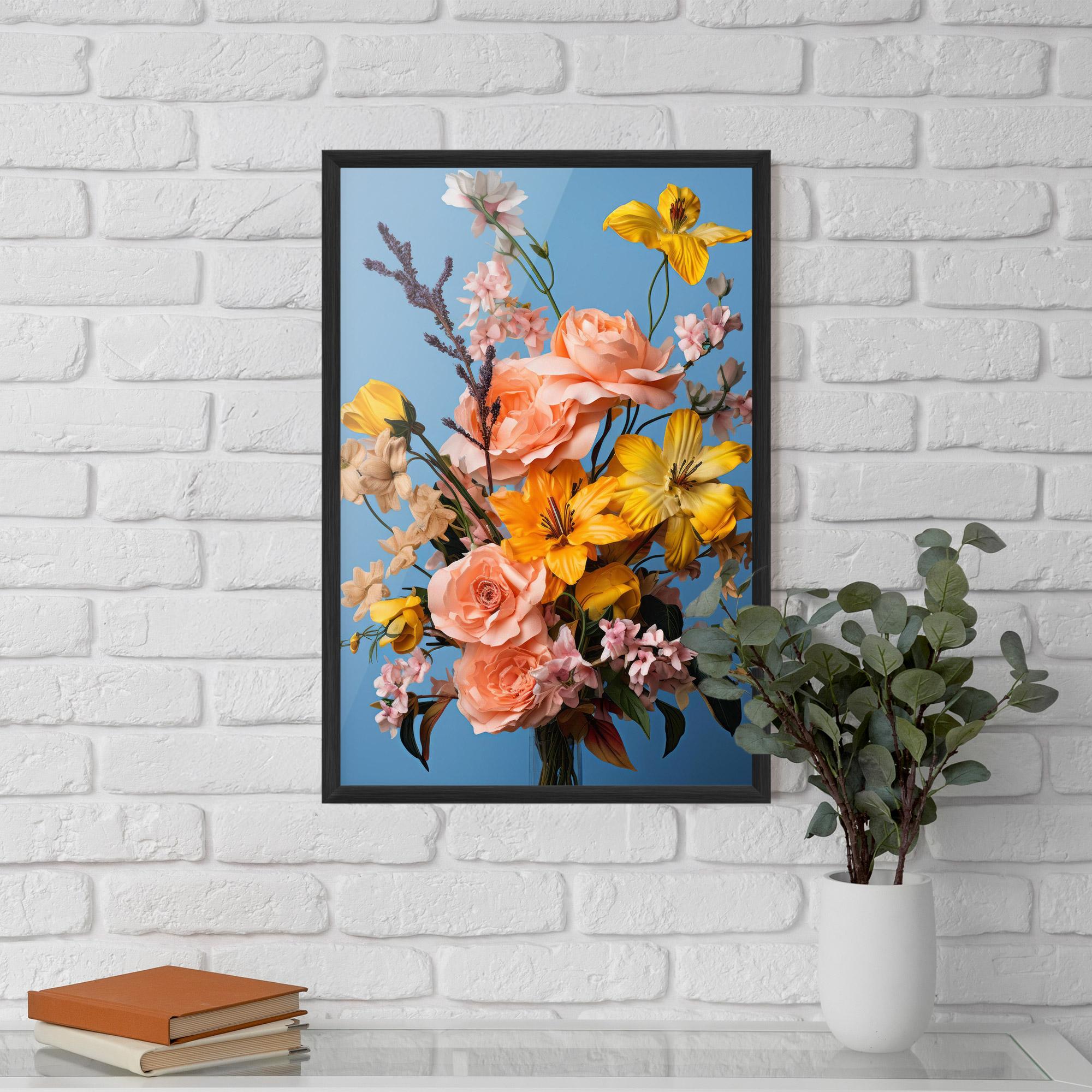 Poster Înrămat Flower Mix On Blue mockup 5