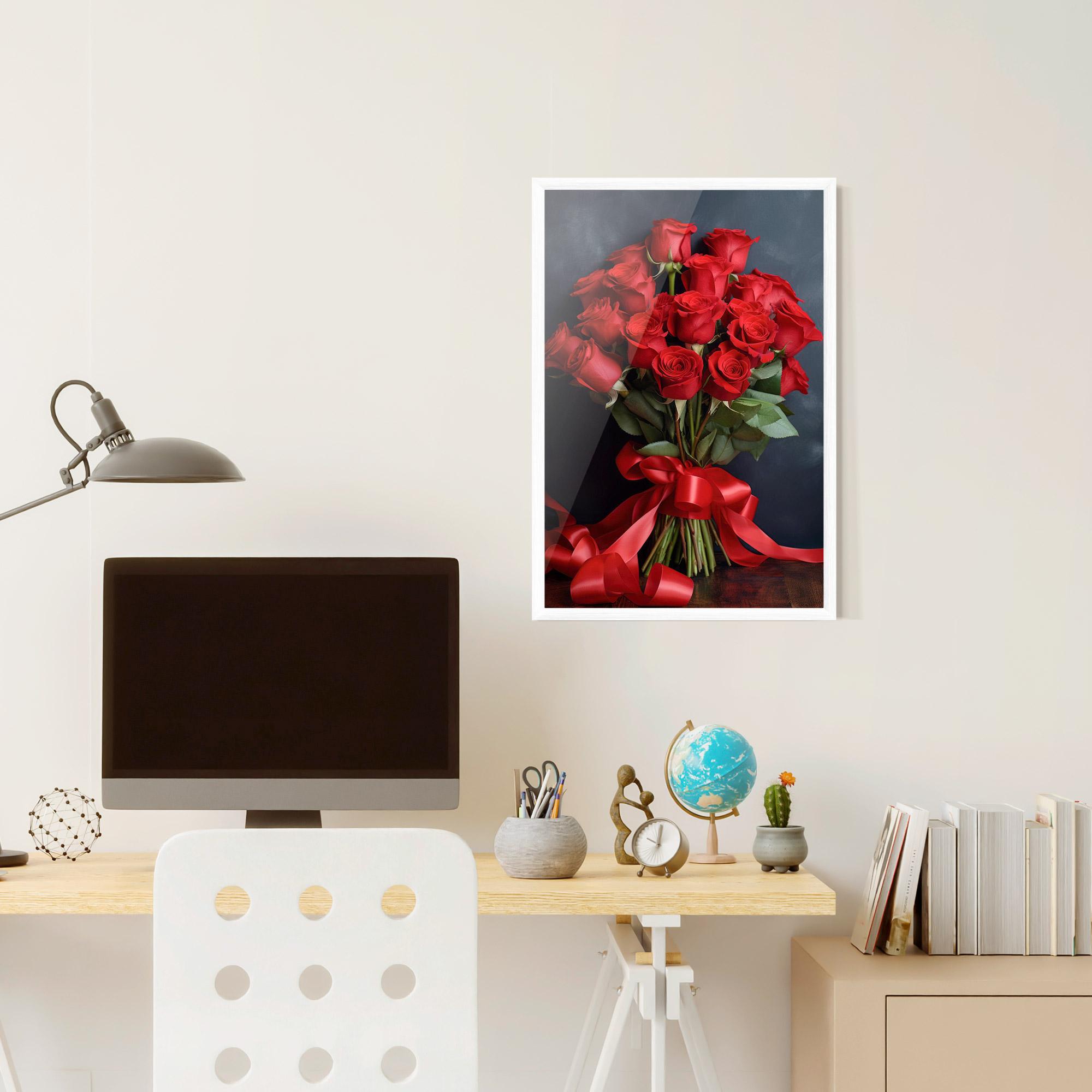 Poster Înrămat Beautiful Red Roses Bouquet mockup 6