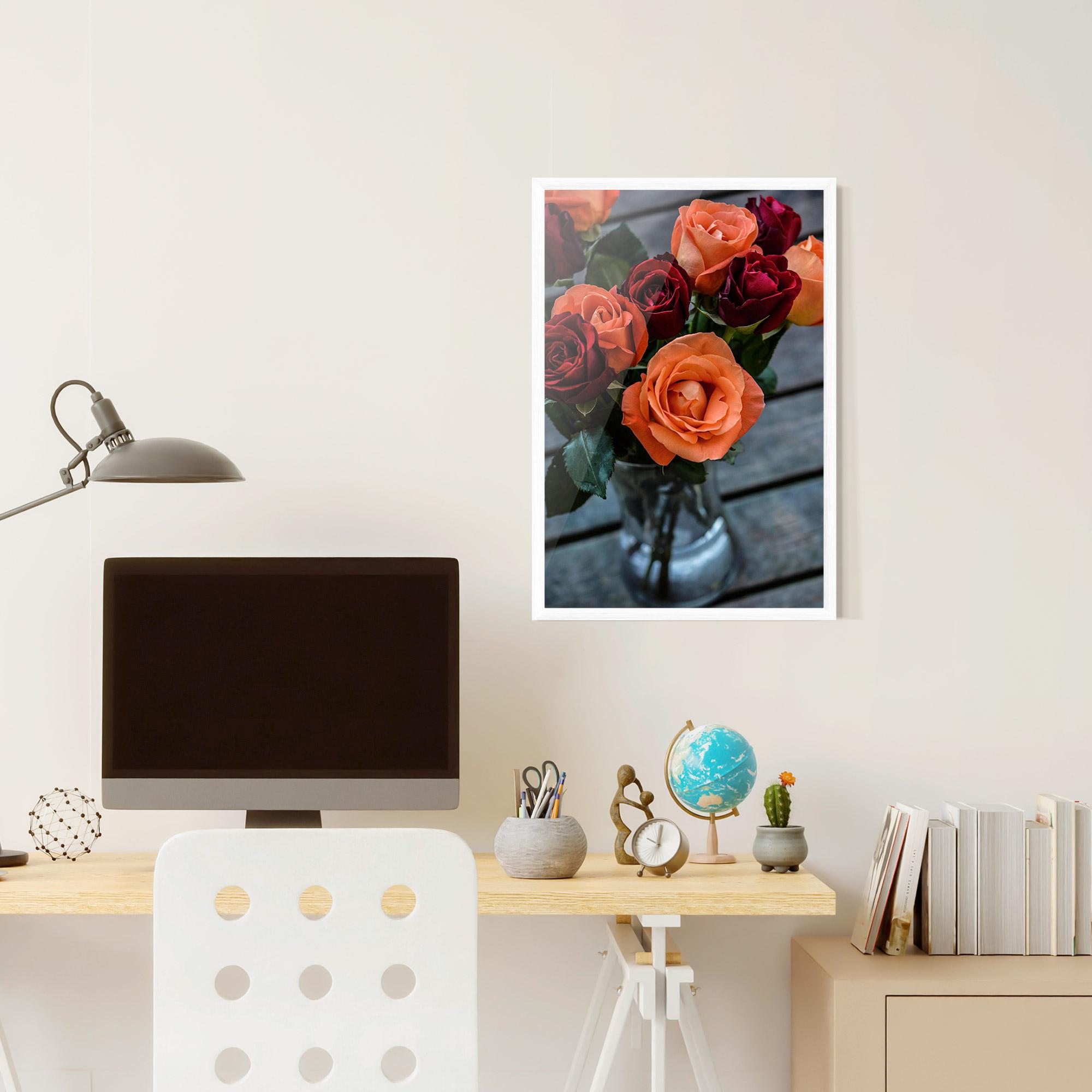 Poster Înrămat Red Orange Roses Bouquet mockup 6