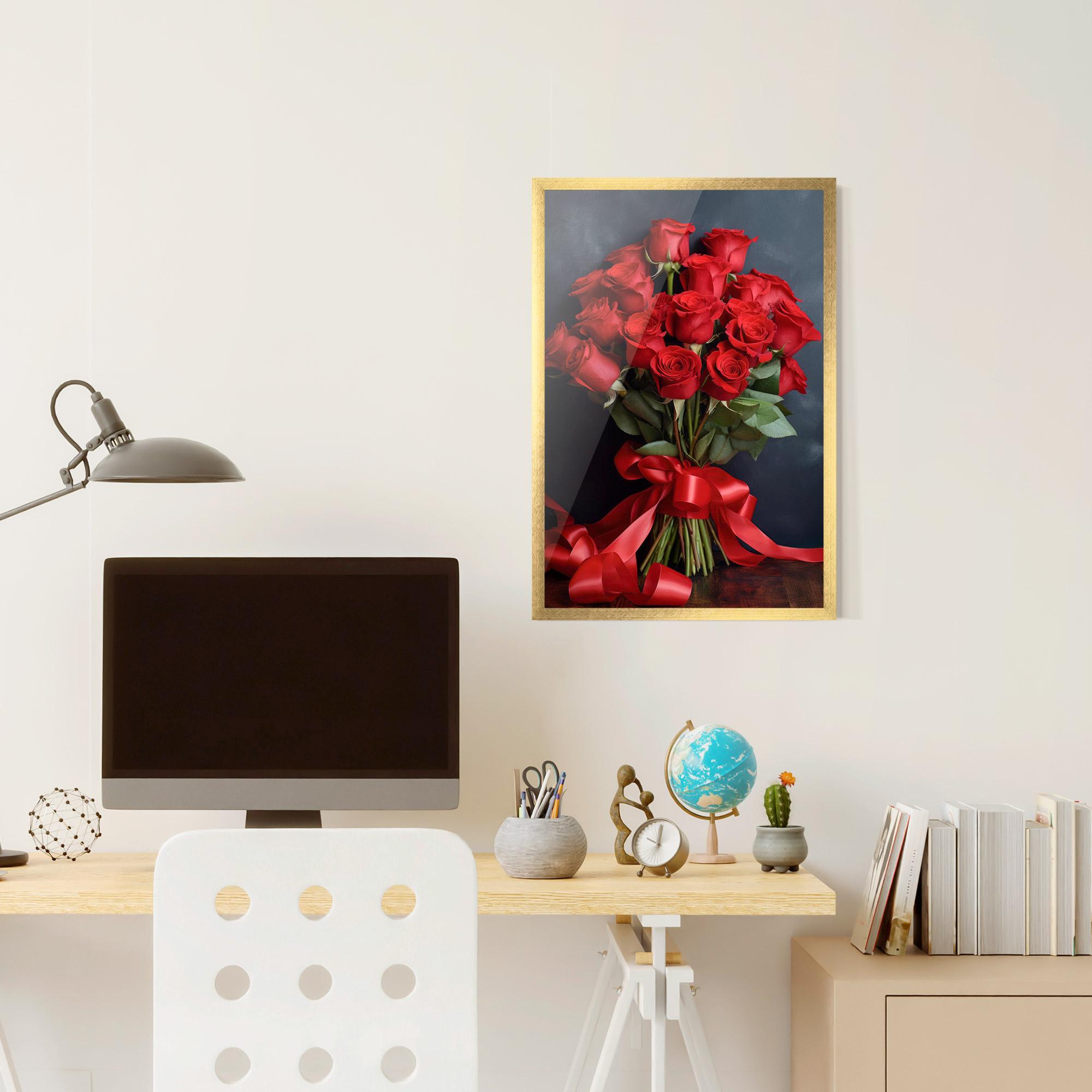 Poster Înrămat Beautiful Red Roses Bouquet mockup 6
