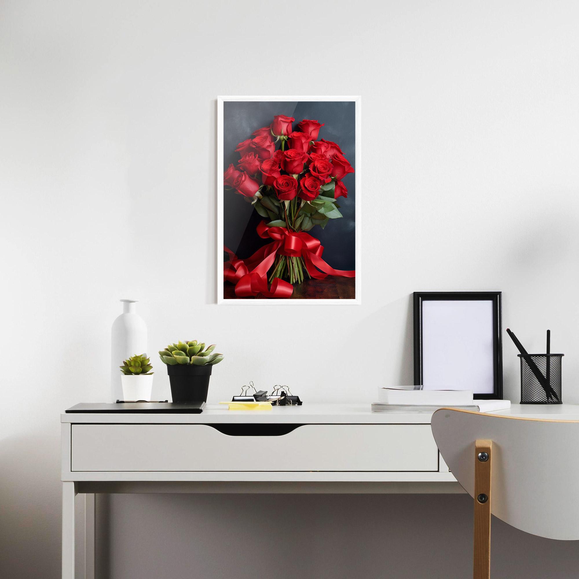 Poster Înrămat Beautiful Red Roses Bouquet mockup 7