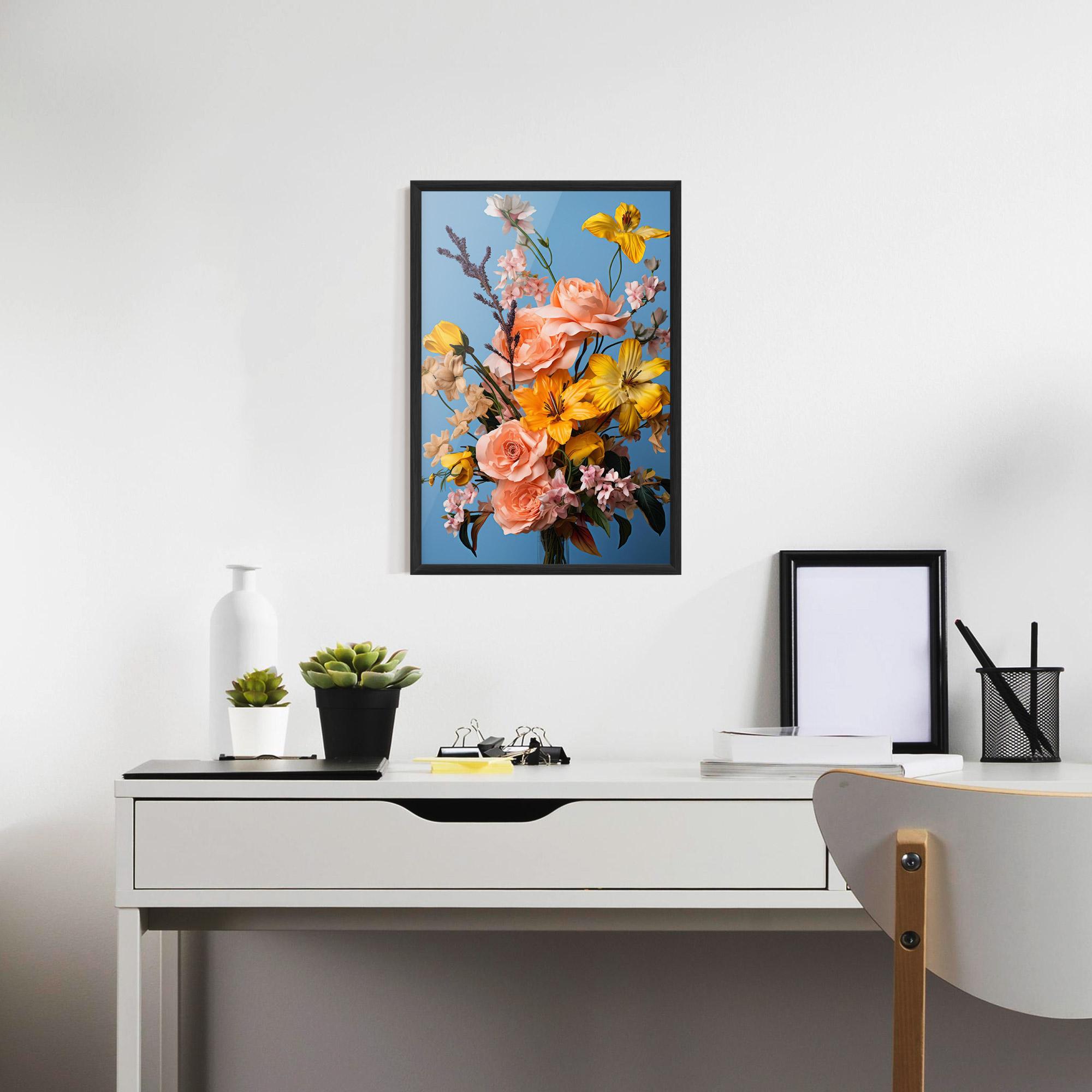 Poster Înrămat Flower Mix On Blue mockup 7