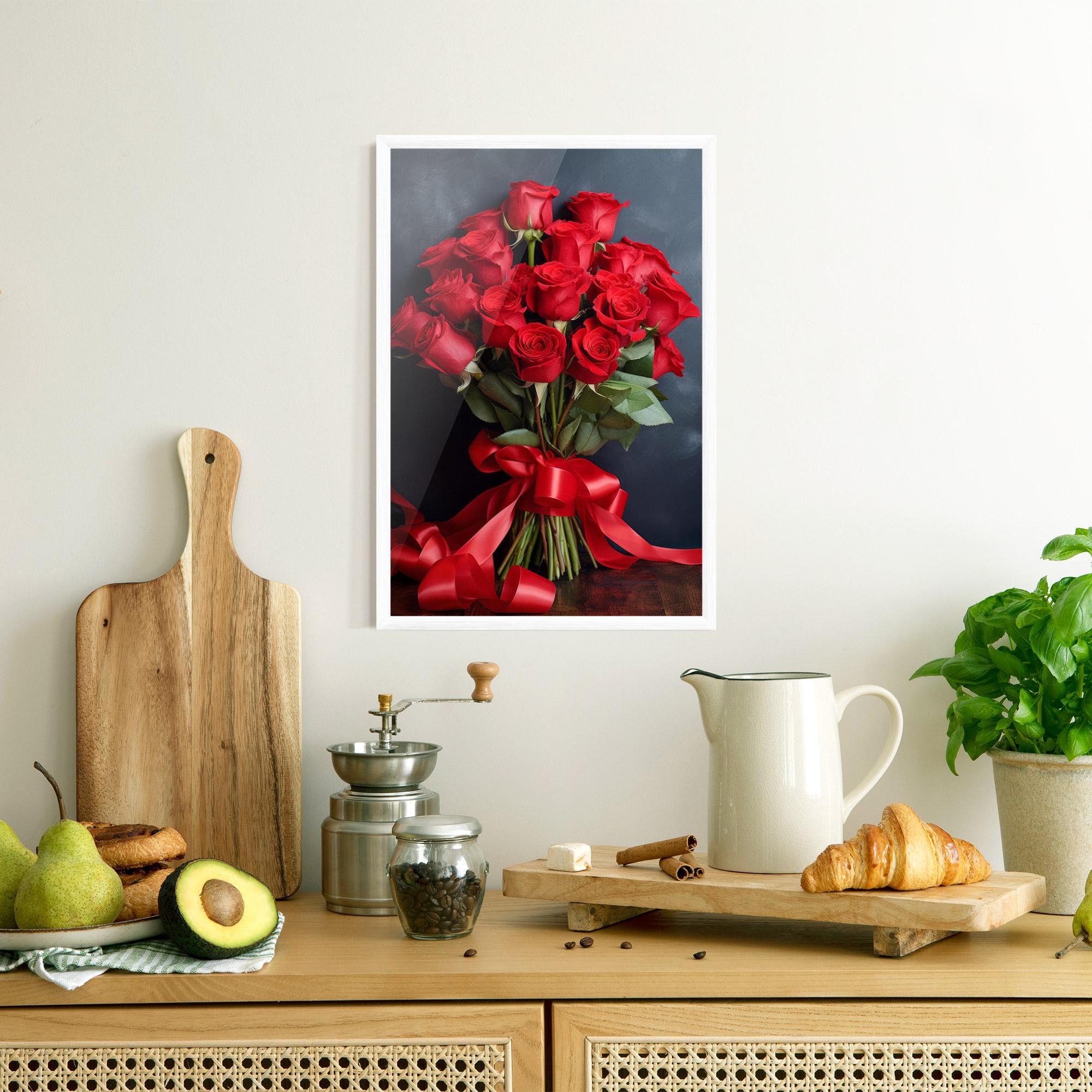 Poster Înrămat Beautiful Red Roses Bouquet mockup 8