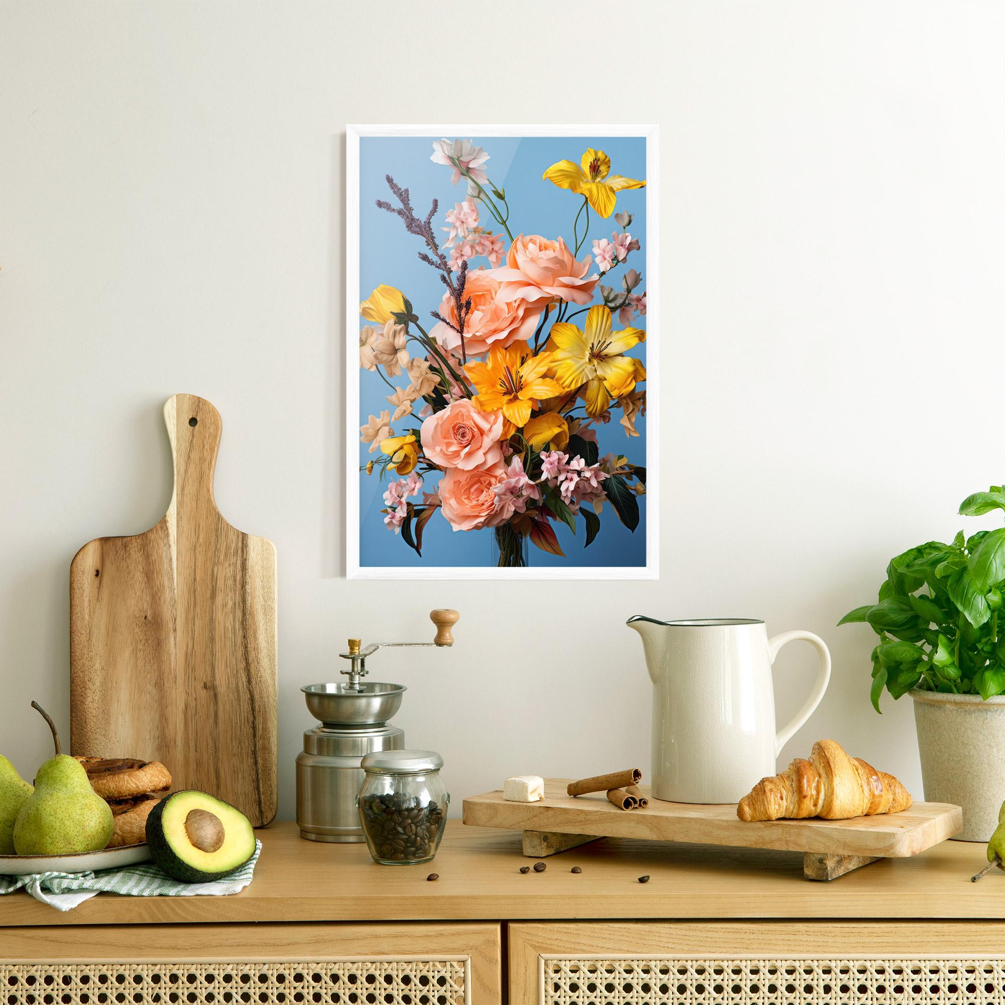 Poster Înrămat Flower Mix On Blue mockup 8