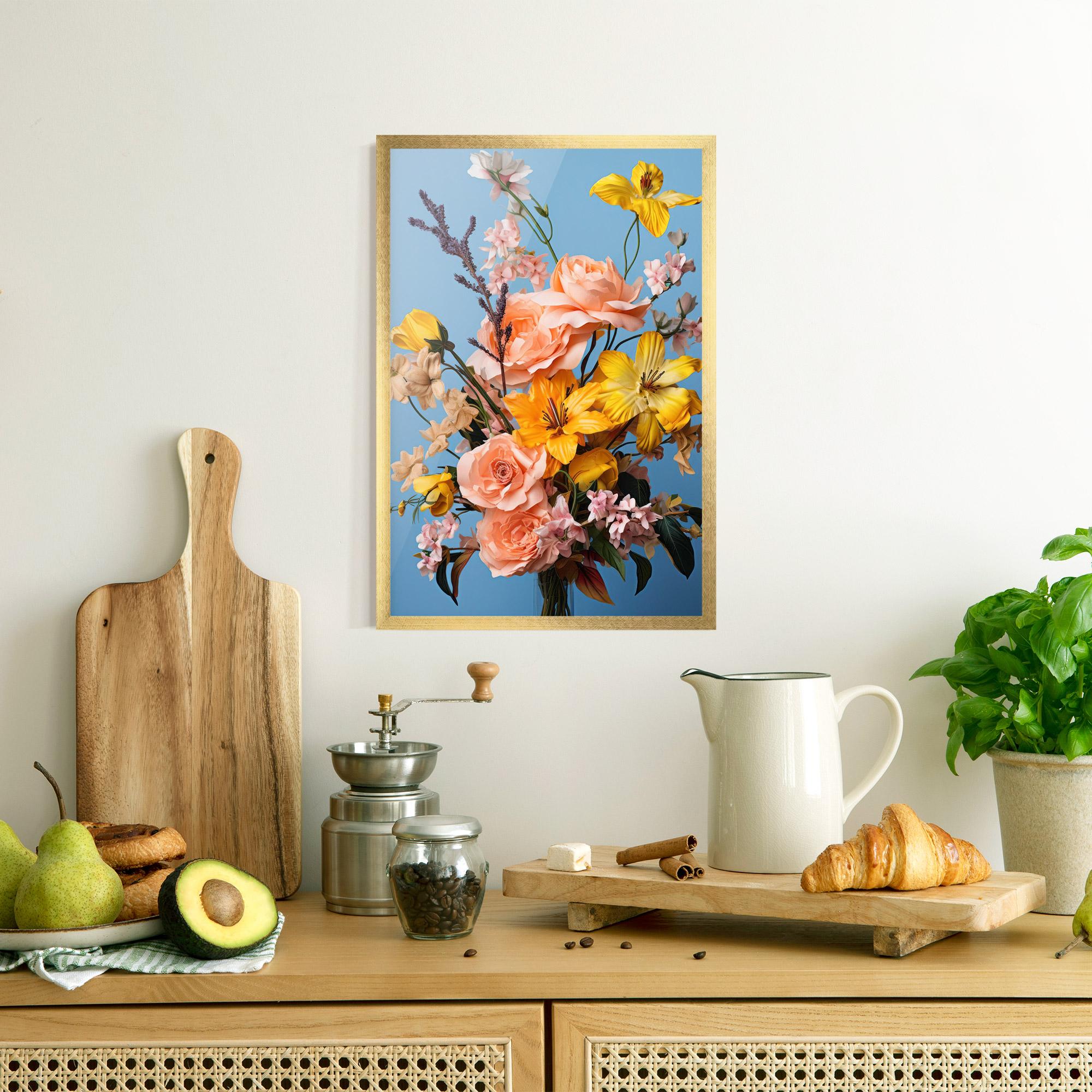 Poster Înrămat Flower Mix On Blue mockup 8